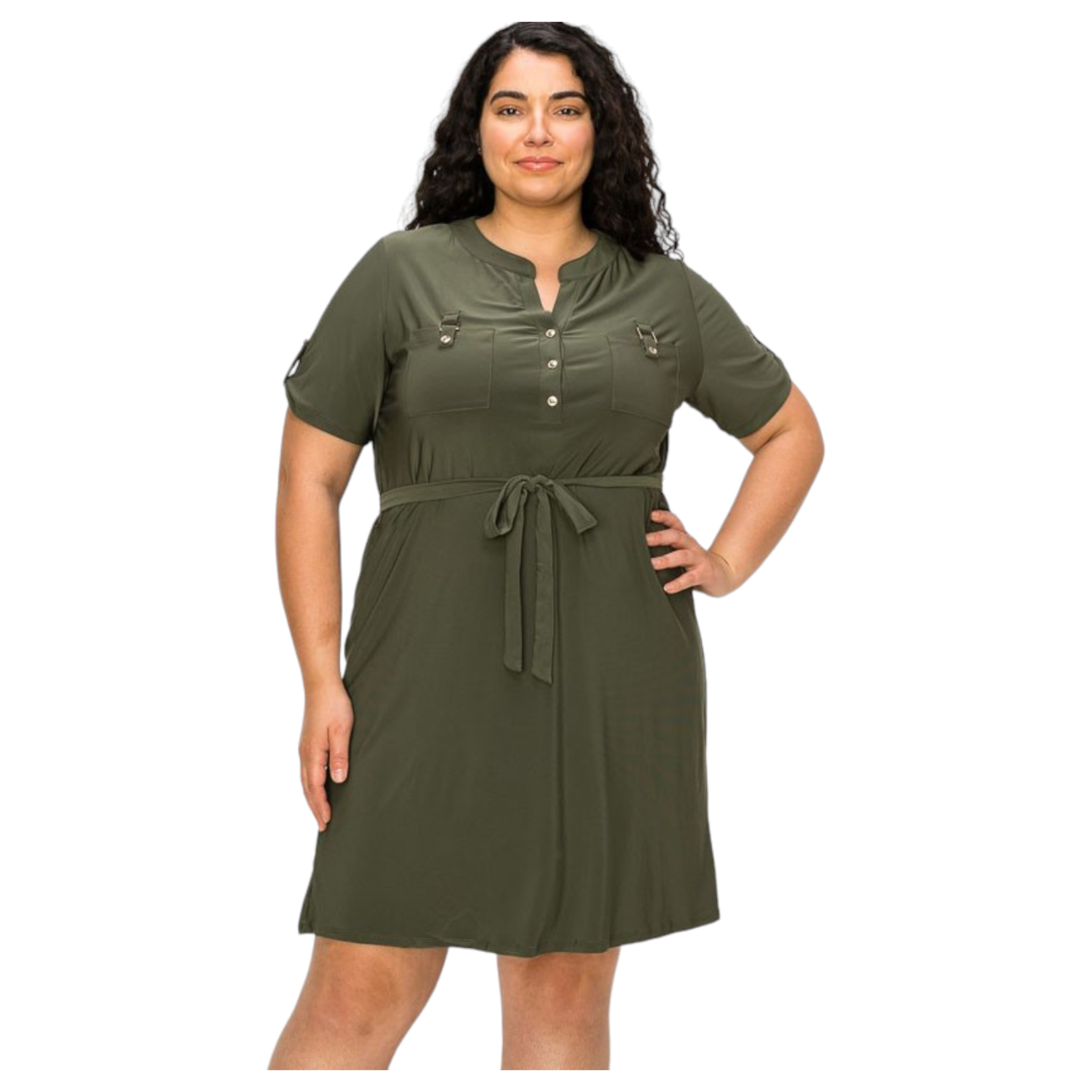 PERSEPTION PERSEPTION PLUS FRONT BELTED WAIST DRESS DR-WM-238