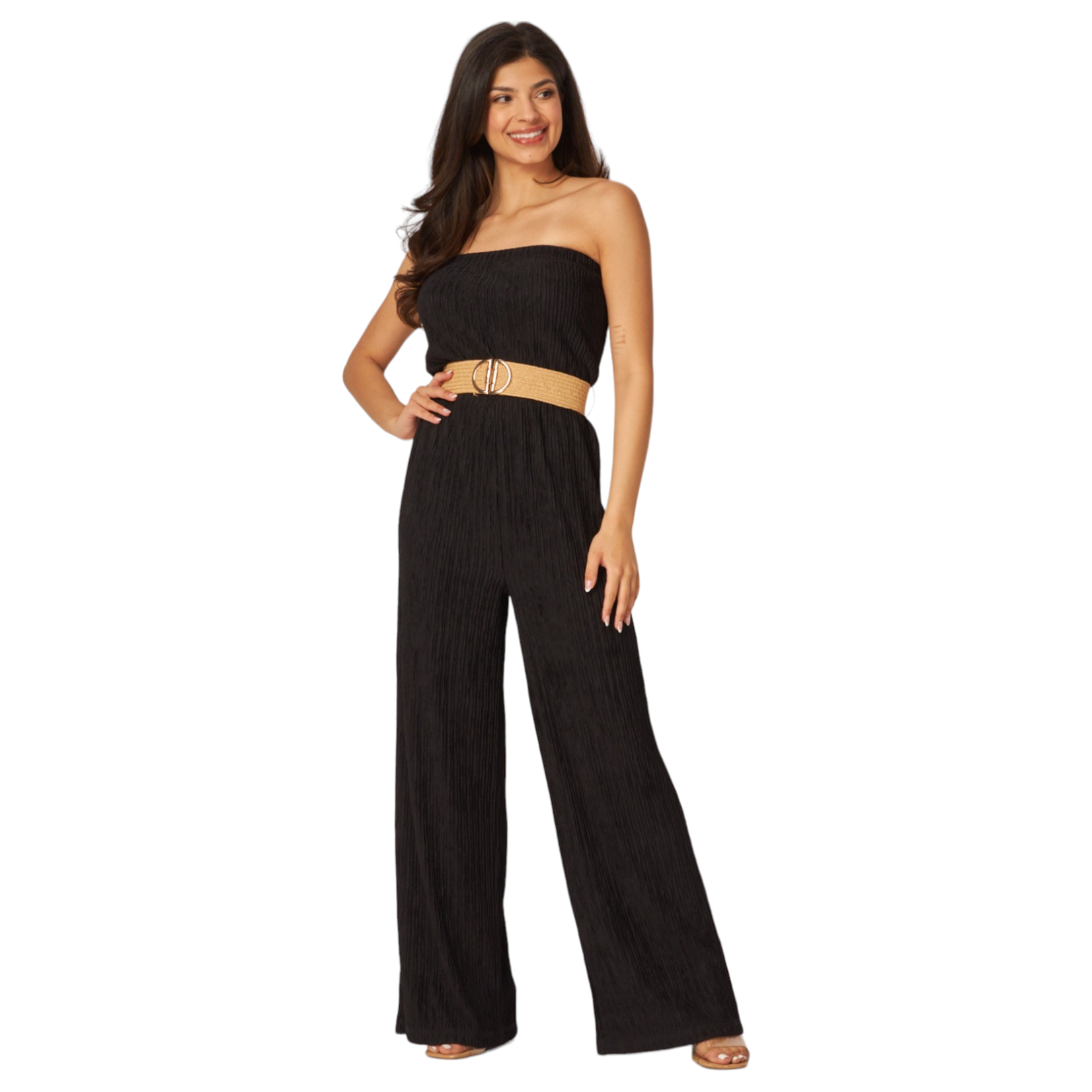 LOVE POEM LOVE POEM IRIS STRAPLESS BELTED WIDE LEG JUMPSUIT IRIS-5J