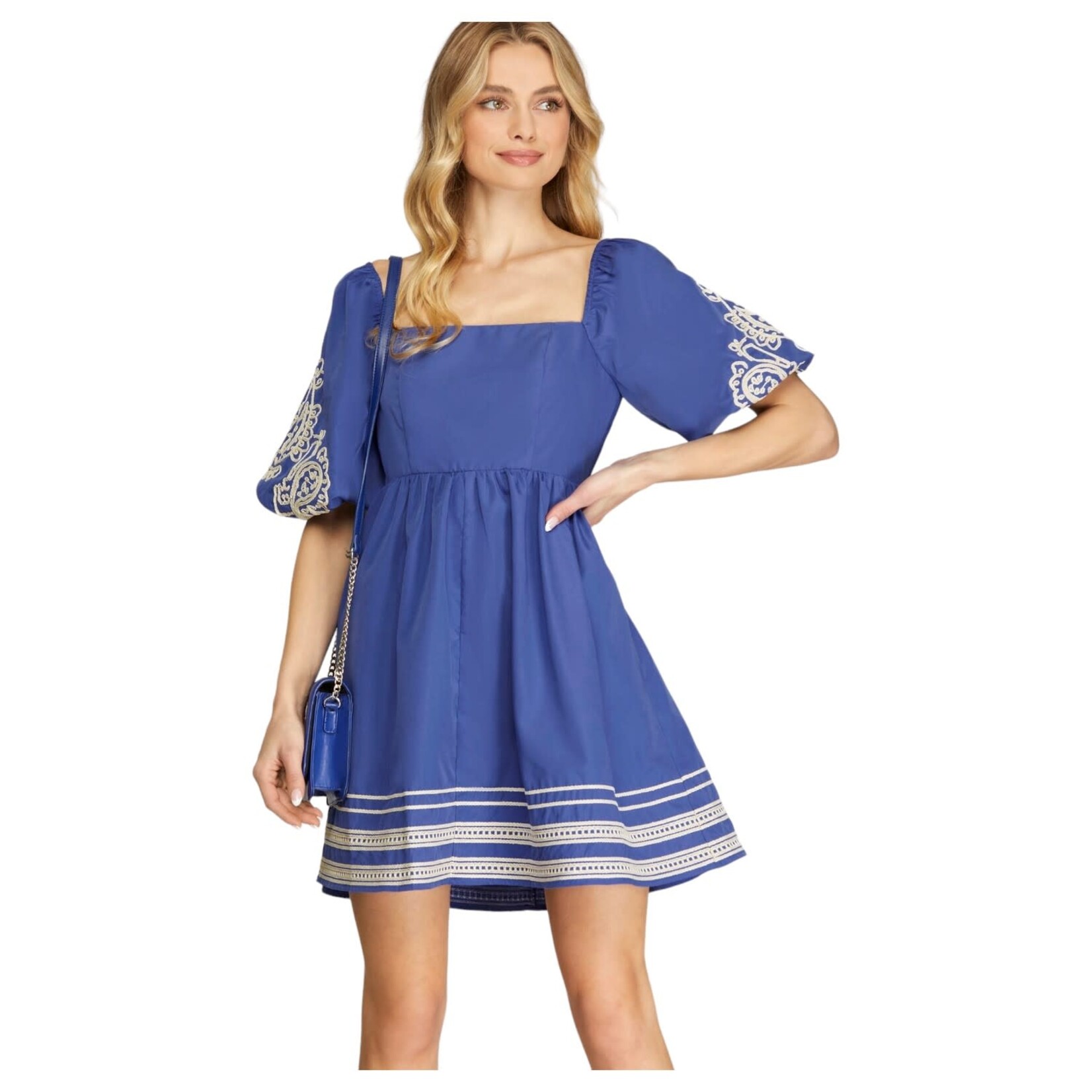 SHE & SKY SHE & SKY PUFF SLEEVE SQUARE MINI DRESS SY6182