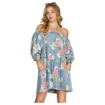 SHE & SKY SHE & SKY PUFF SLEEVE CHAMBRAY FLORAL PRINT DRESS SY6947