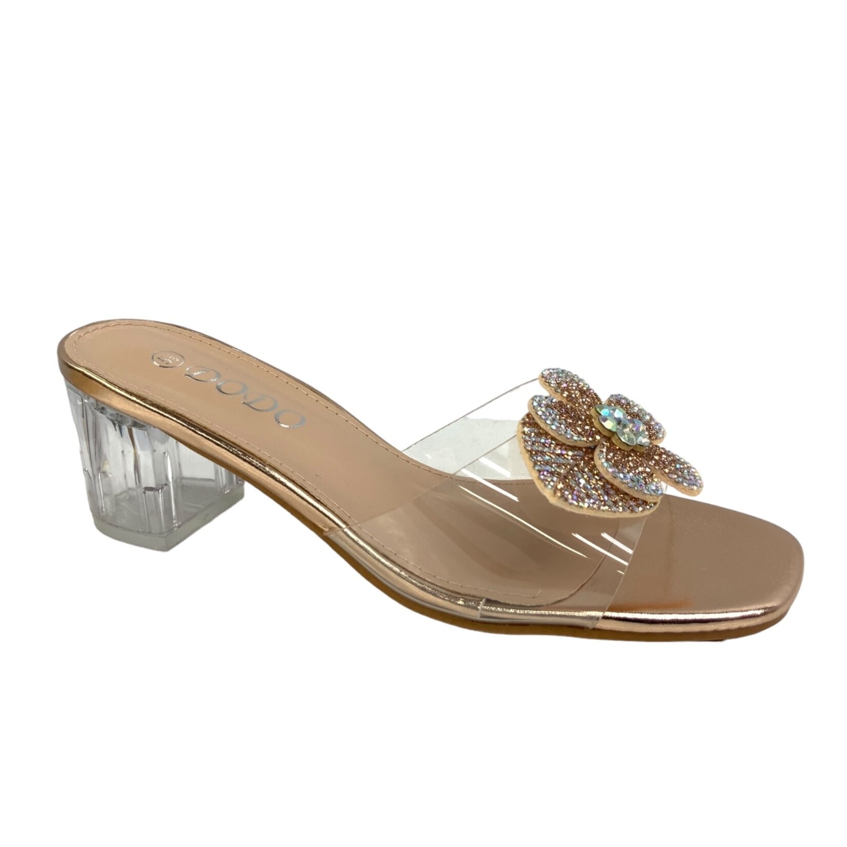 DODO DODO CLEAR BAND W/ RHINESTONE FLOWER CLEAR BLOCK HEEL SLIDE W.JOAN-09