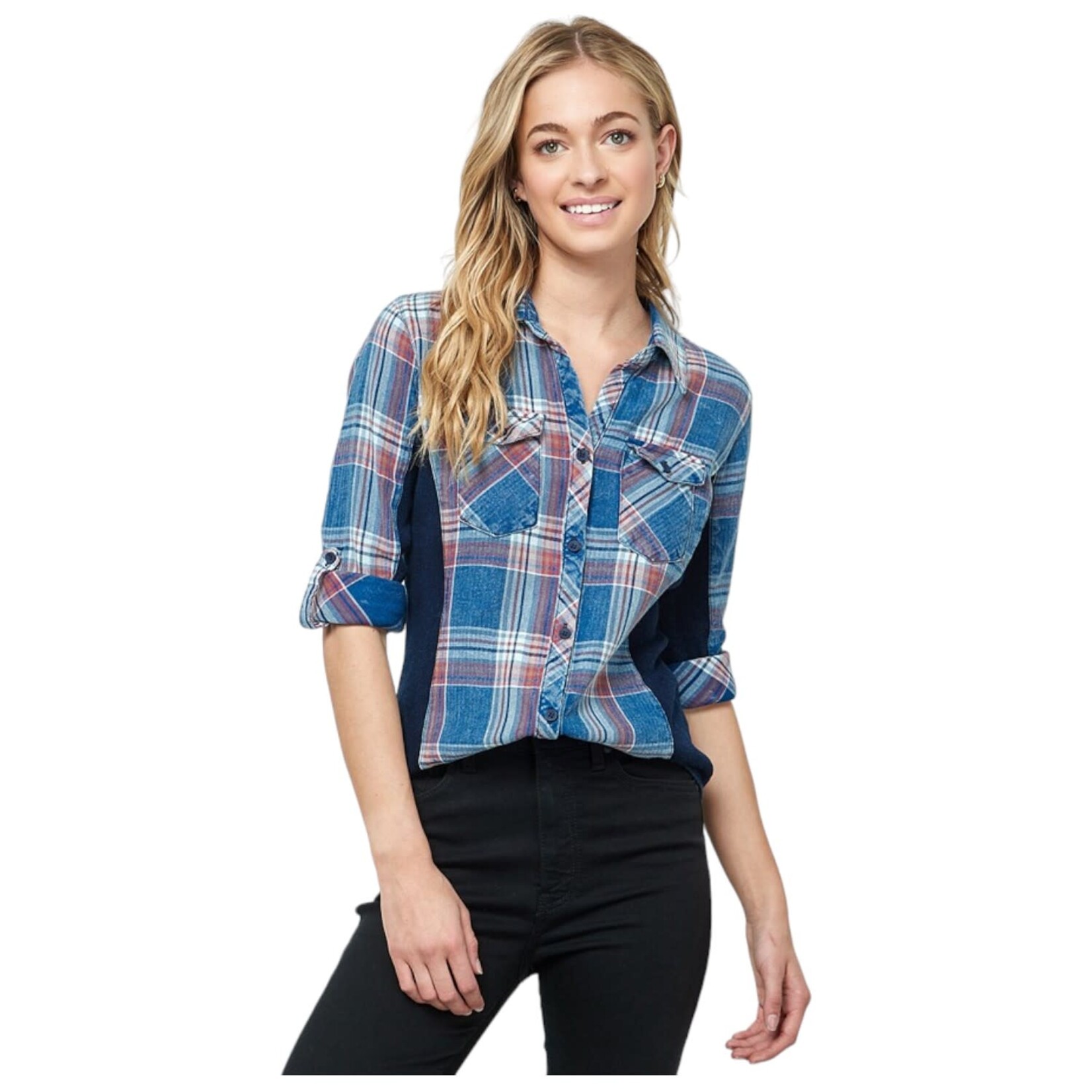 CI SONO CI SONO 3/4 SLEEVE PLAID TOP PTP39V