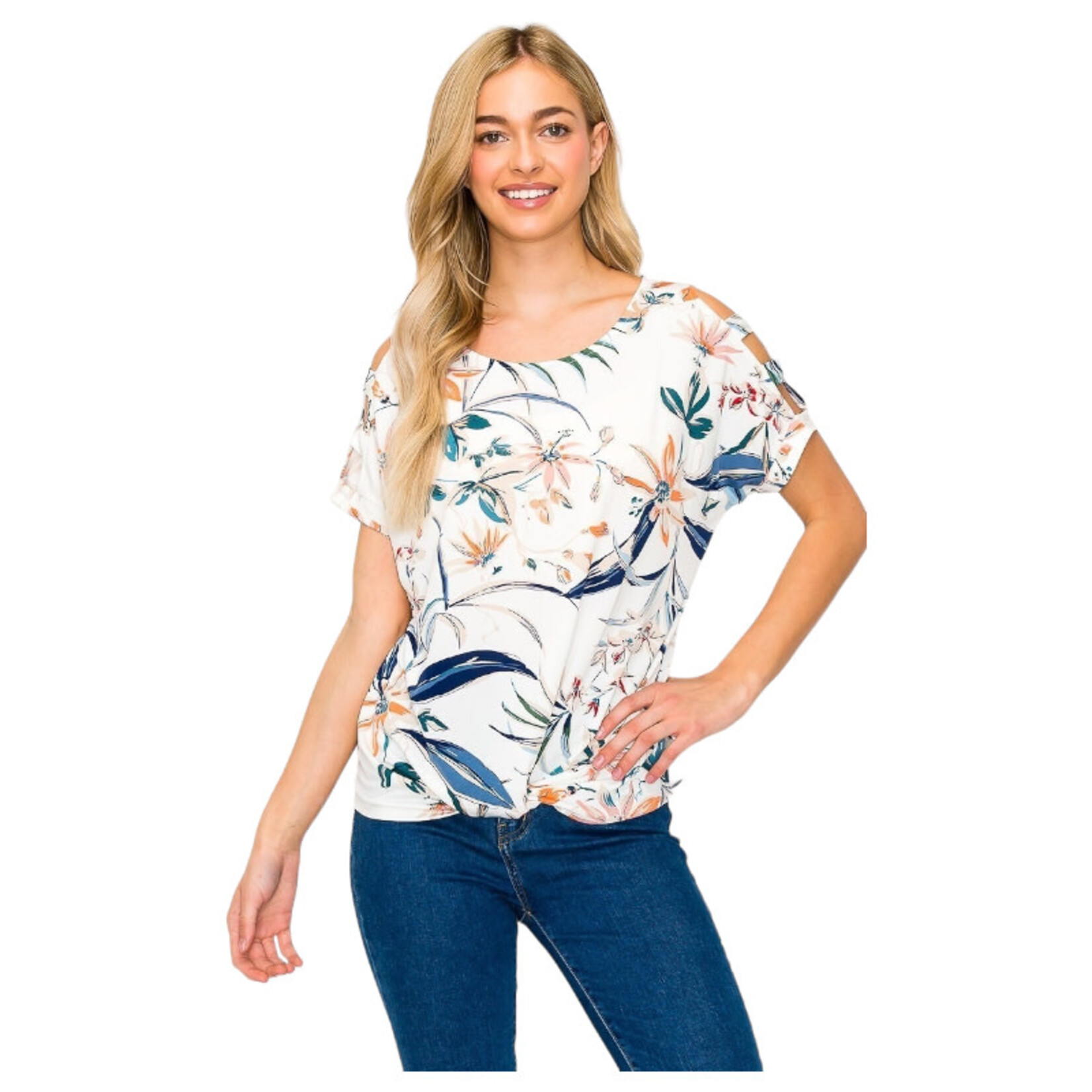 PERSEPTION PERSEPTION COLD SHOULDER TOP TP-MS-1512