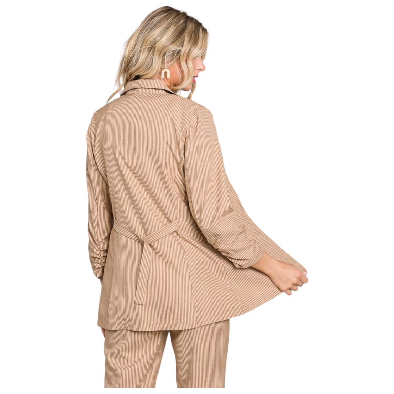 HAVE HAVE STRIPED RUCHED SLEEVE BLAZER D30378-CH745