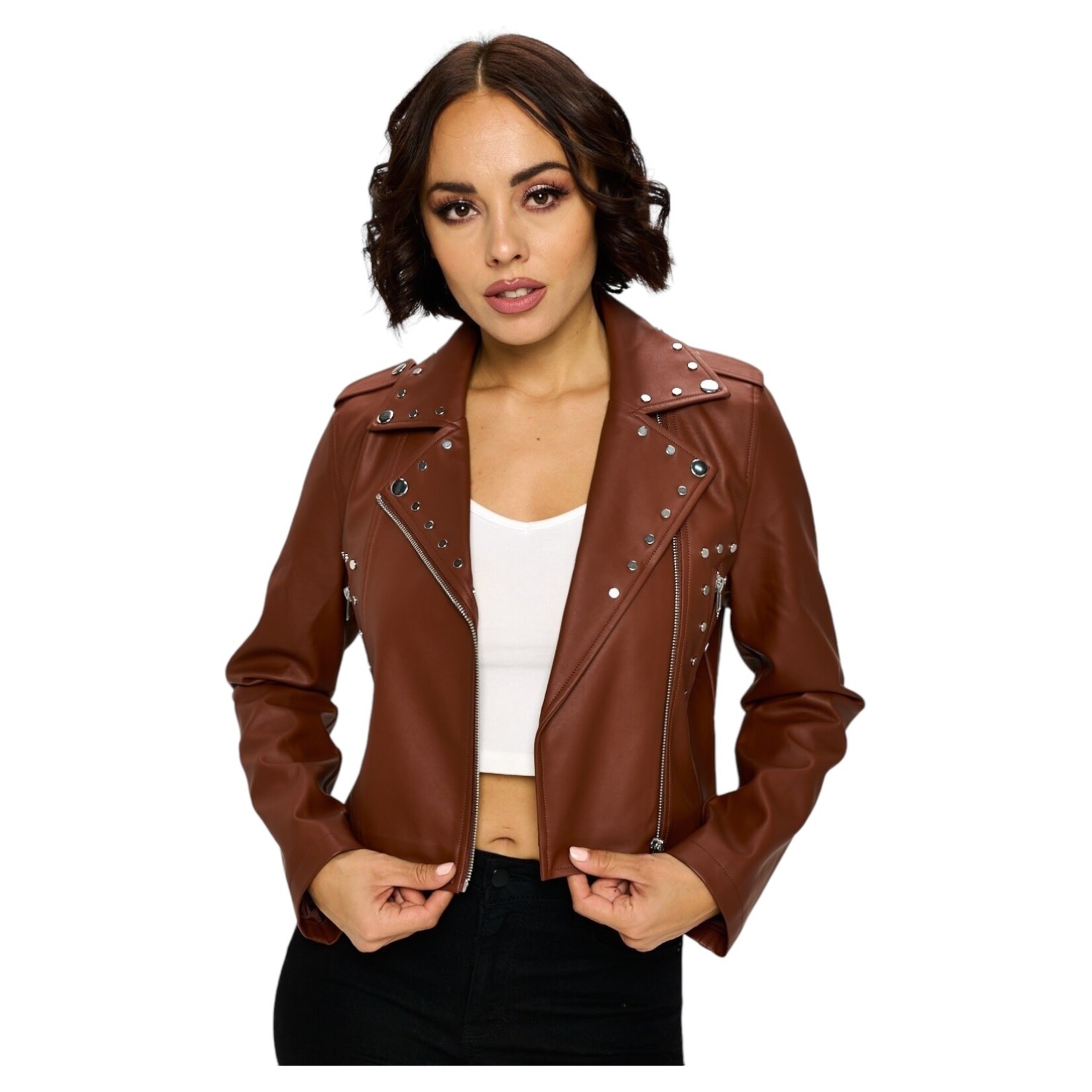 CHOCOLATE CHOCOLATE STUDDED LEATHER JACKET MJ5281