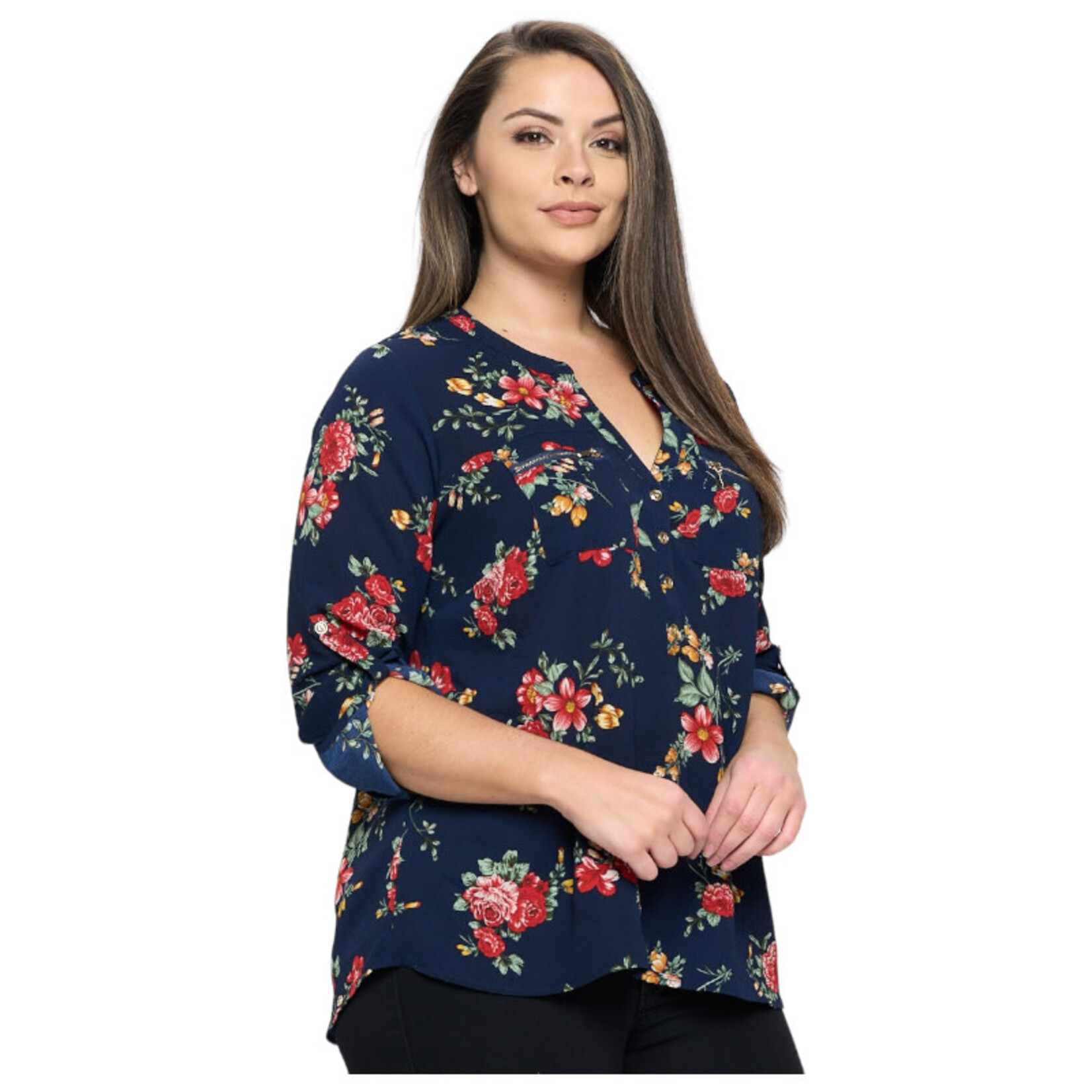 DNA DNA PLUS SIZE 3/4 SLEEVE FLORAL TOP 5337XT-17294