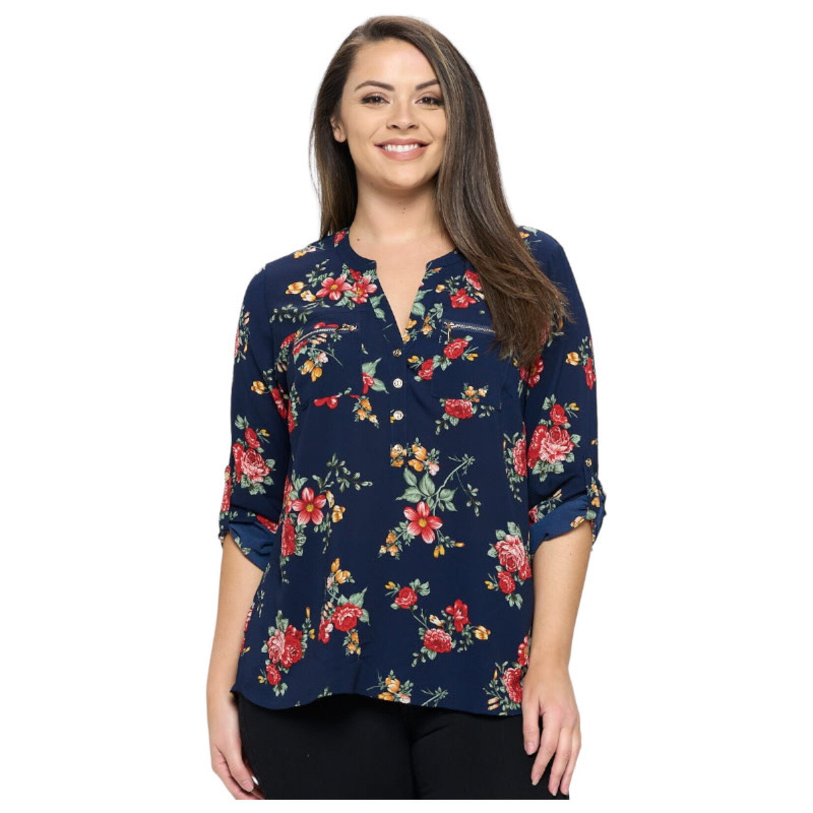 DNA DNA PLUS SIZE 3/4 SLEEVE FLORAL TOP 5337XT-17294