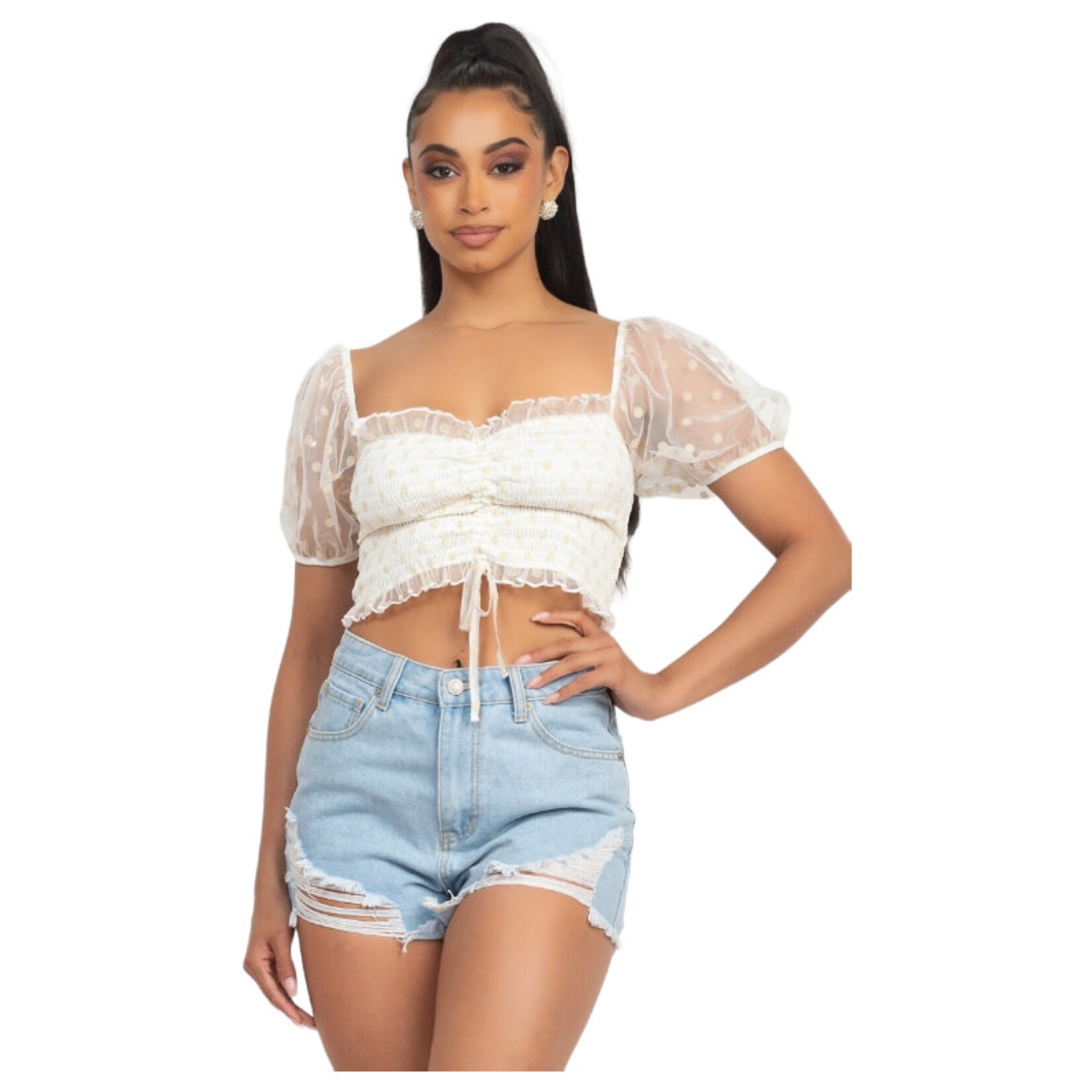 IRIS IRIS PUFF SLEEVE MESH CROP BT02528H