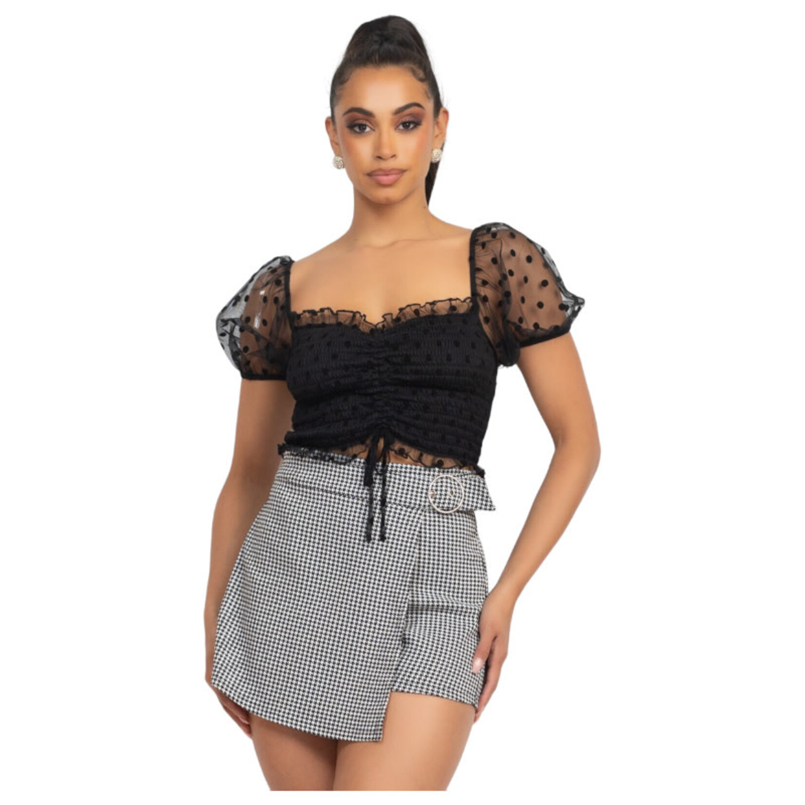 IRIS IRIS PUFF SLEEVE MESH CROP BT02528H