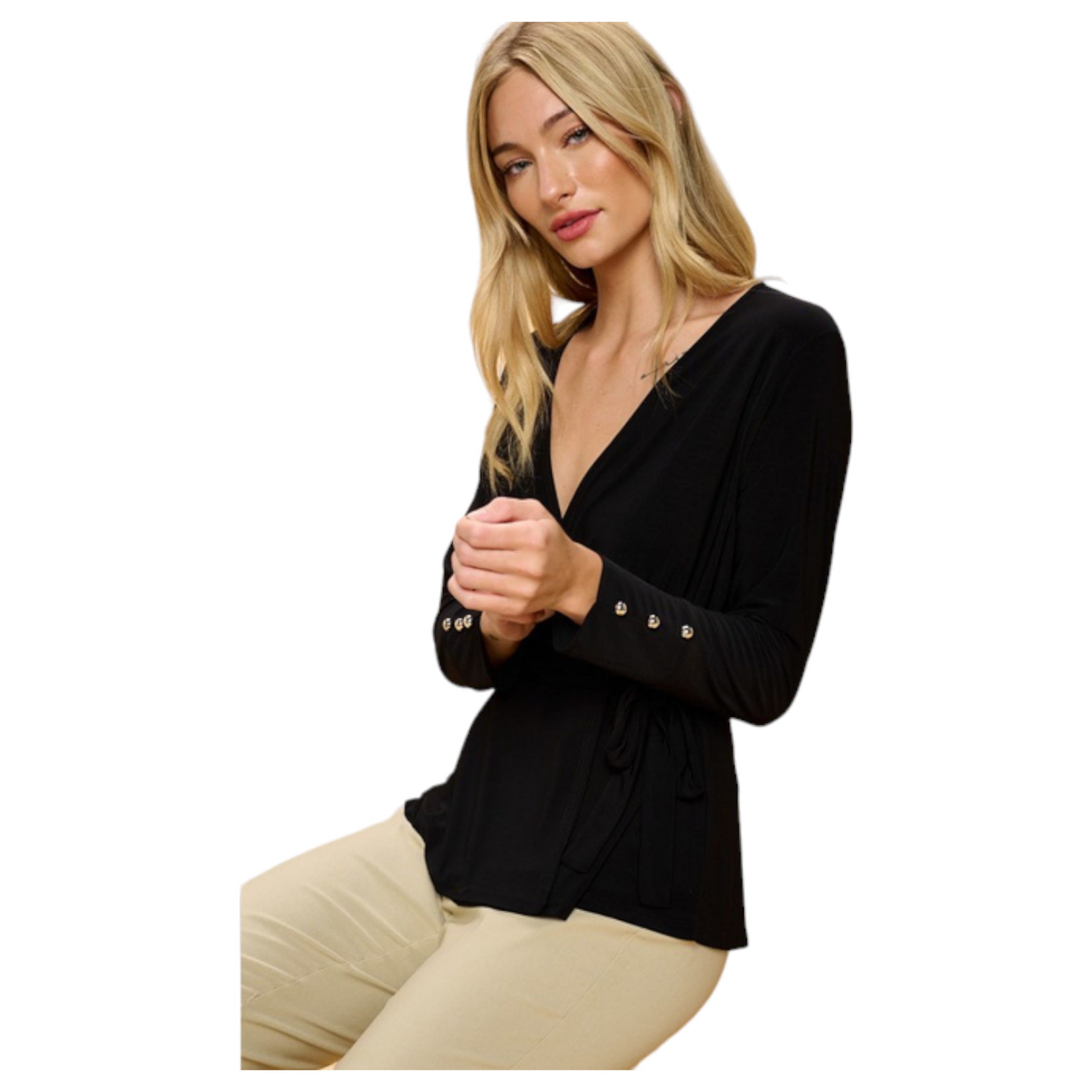 PERSEPTION PERSEPTION LONG SLEEVE CUFF BUTTON WRAP TOP TP-MS-1580