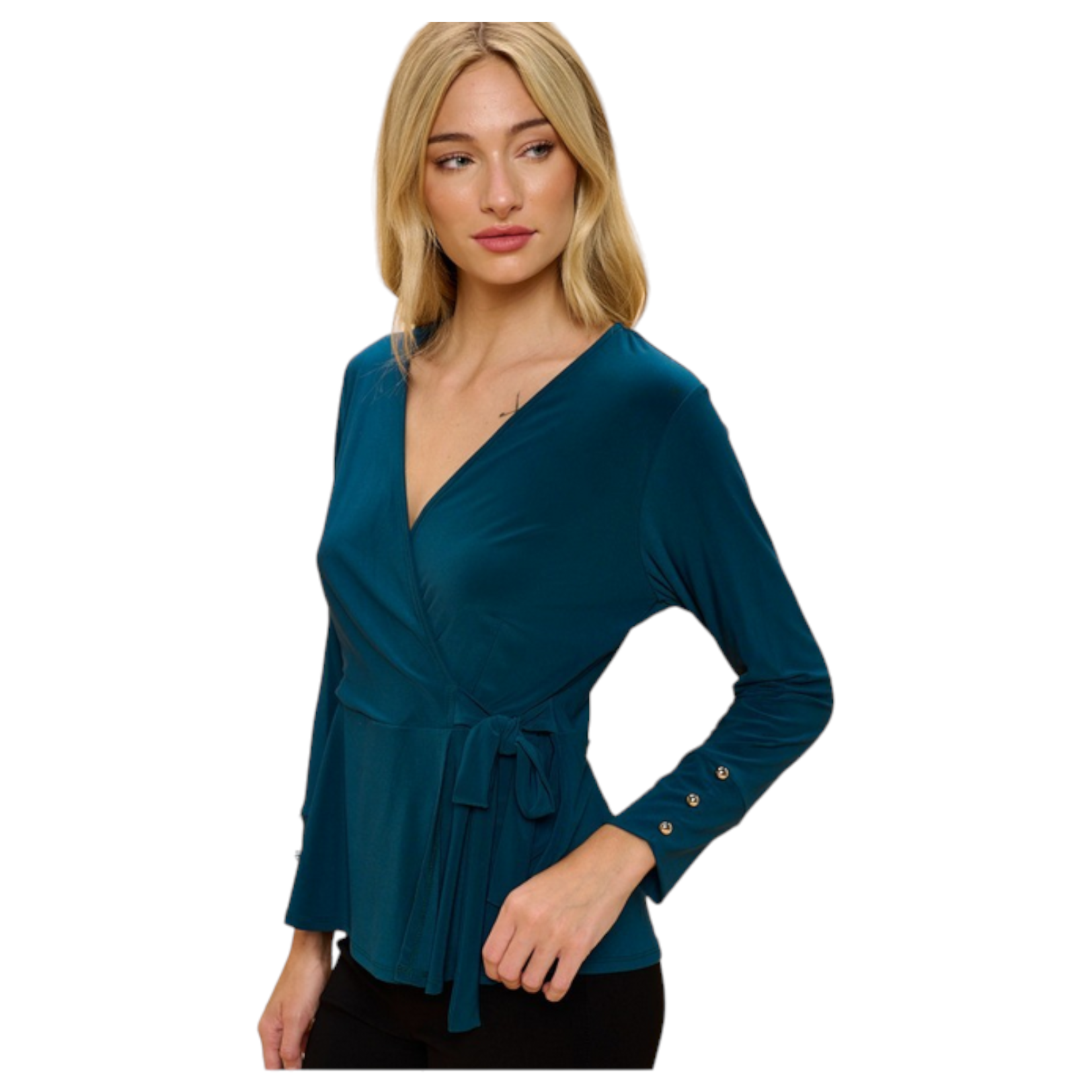PERSEPTION PERSEPTION LONG SLEEVE CUFF BUTTON WRAP TOP TP-MS-1580