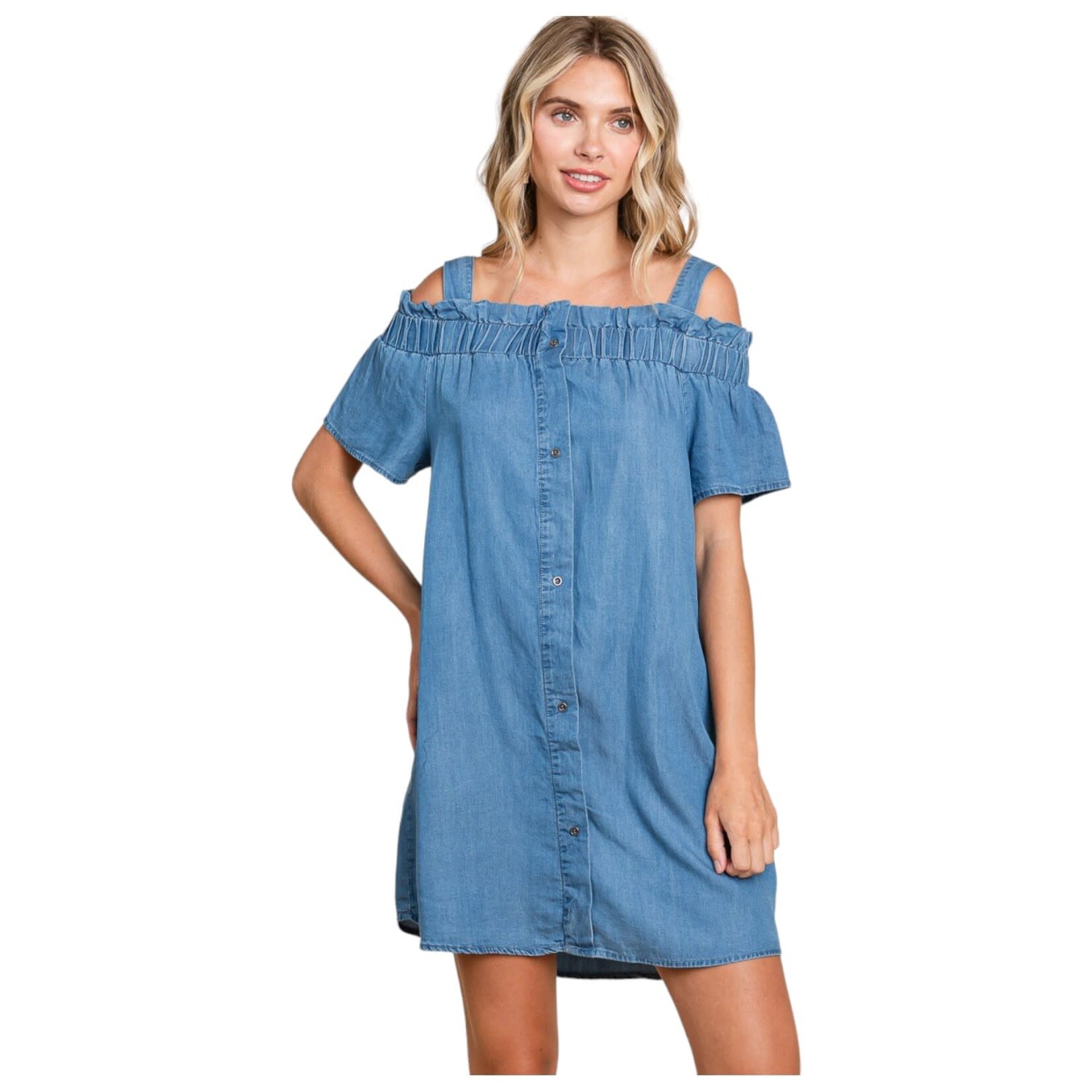 COLLECTIVE RACK COLLECTIVE RACK COLD SHOULDER CHAMBRAY DRESS LSD6303