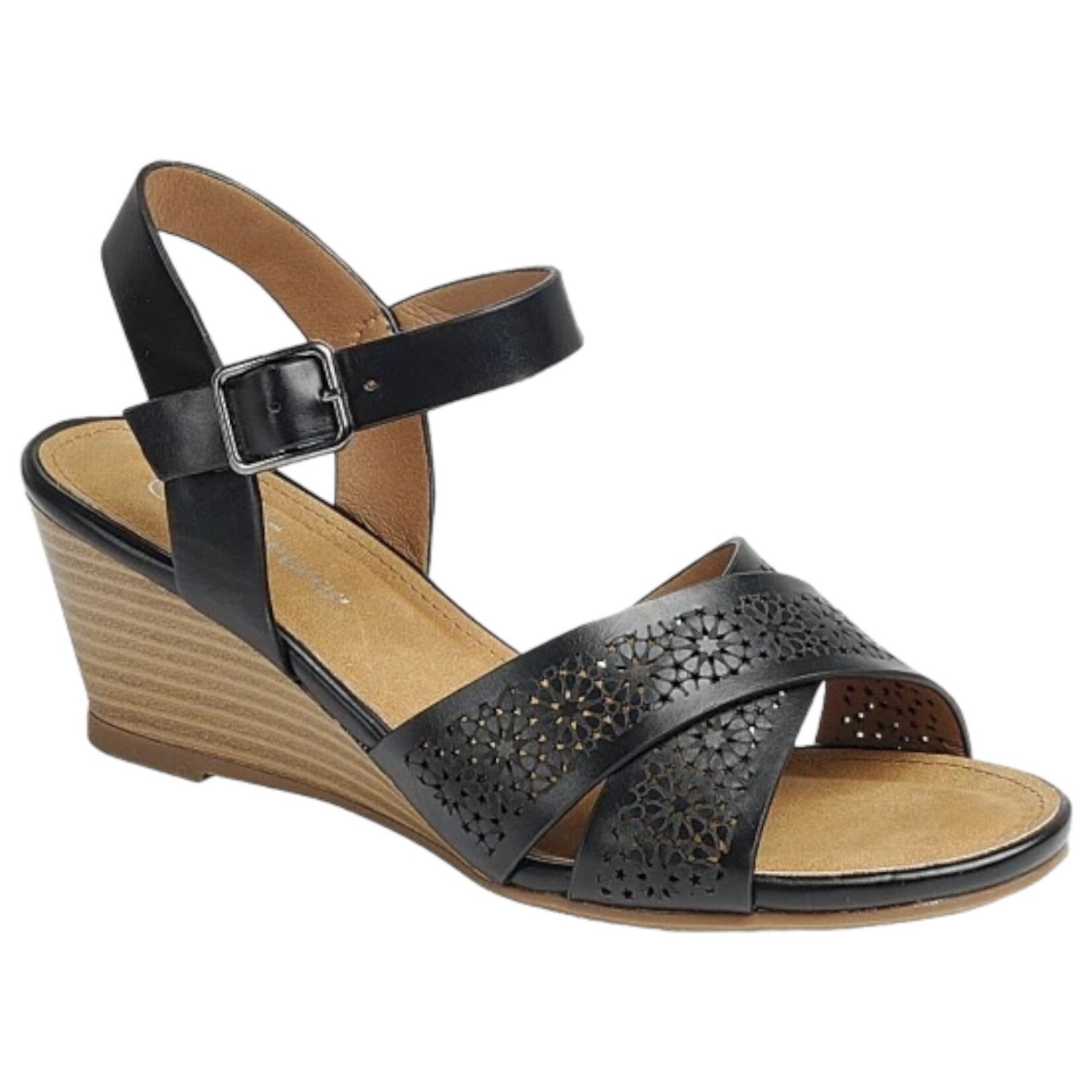 FOREVER FOREVER ANKLE STRAP LAZER CUT CROSS BAND WEDGE NITA-03