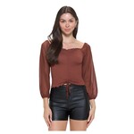 CHOCOLATE CHOCOLATE MESH LONG SLEEVE ROUCHED SMOCKING JERSEY TOP CH8648