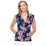 PERSEPTION PERSEPTION PRINTED V-NECK CAP SLEEVE TOP TP-MS-1027