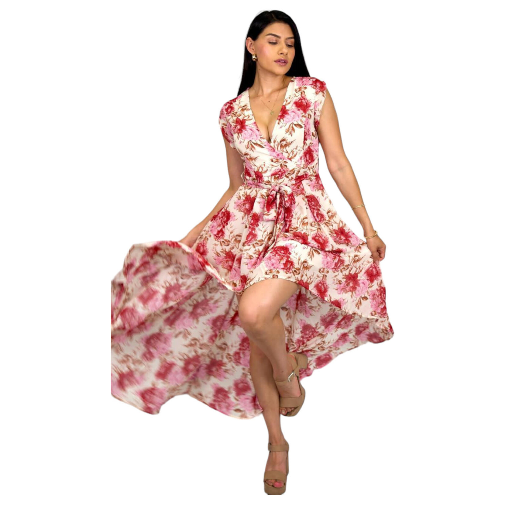 MISS KELLY MISS KELLY SLEEVLESS FLORAL WRAP DRESS WITH TRAIN SD4068