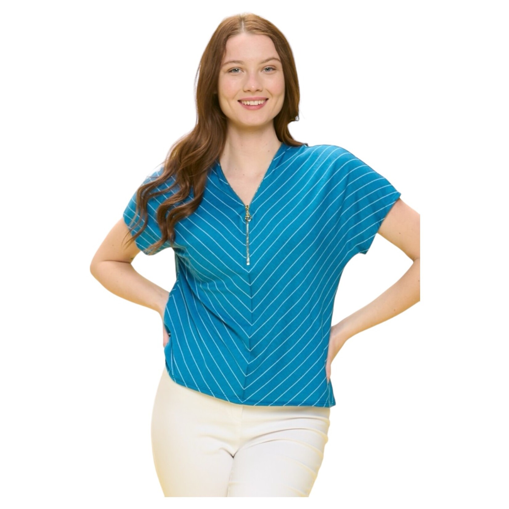 PERSEPTION PERSEPTION SHORT SLEEVE O-RING ZIPPER DOLMAN TOP TP-MS-1852