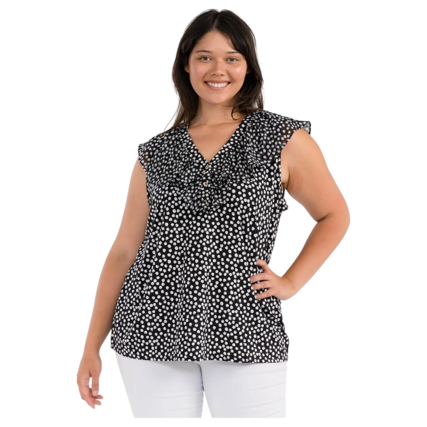 PERSEPTION PERSEPTION PLUS RUFFLE SLEEVELESS TOP TP-WM-1862