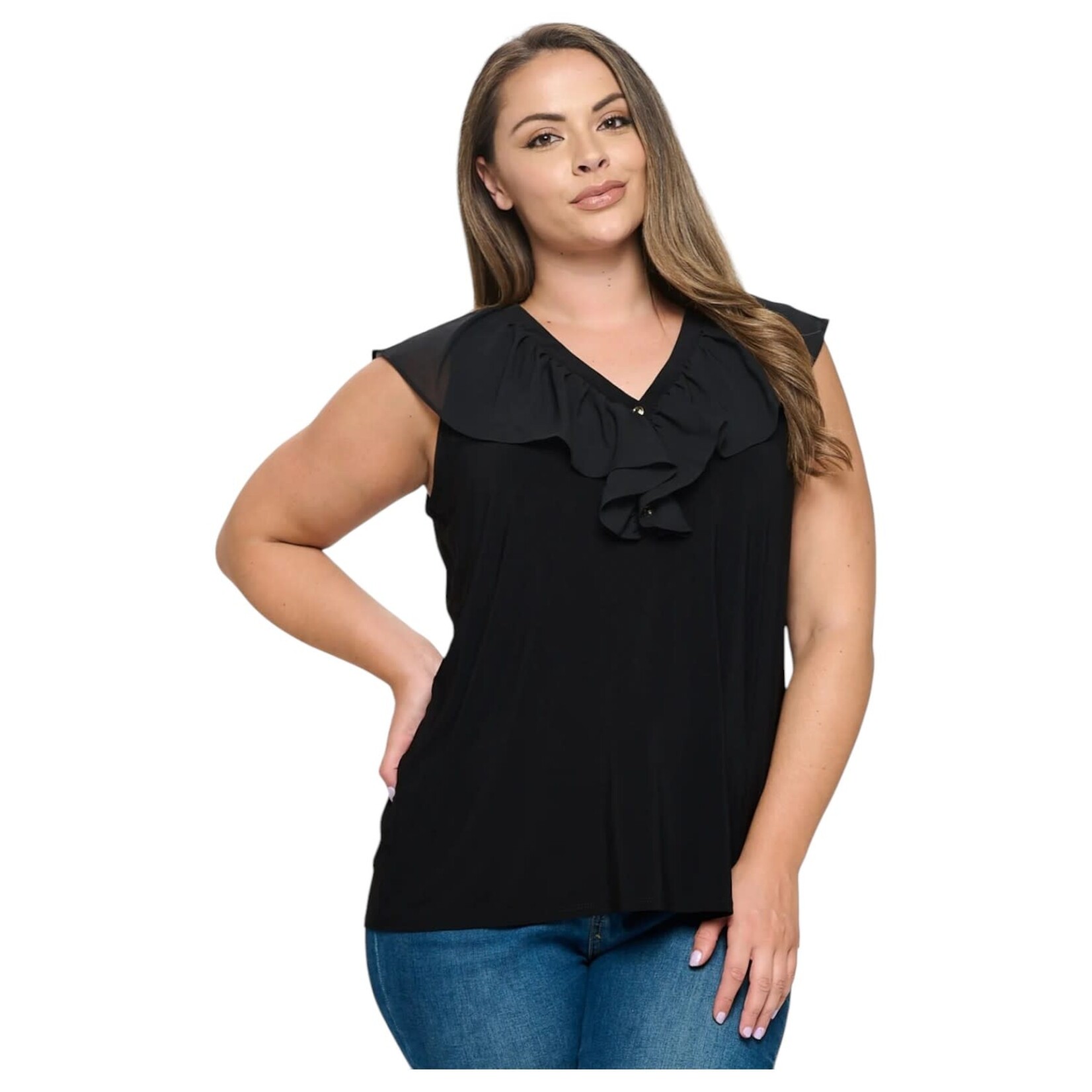 PERSEPTION PERSEPTION PLUS RUFFLE SLEEVELESS TOP TP-WM-1862