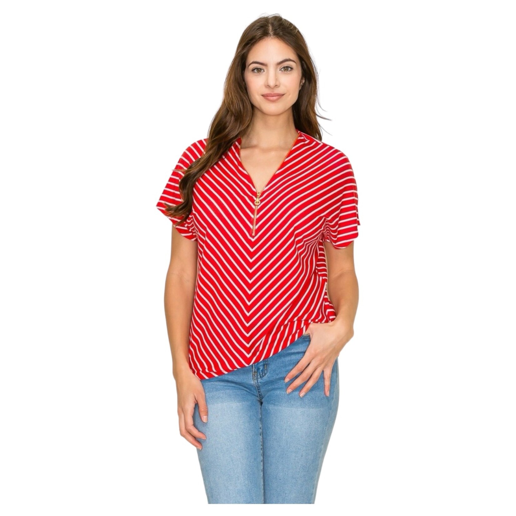 PERSEPTION PERSEPTION SHORT SLEEVE O-RING ZIPPER DOLMAN TOP TP-MS-1852