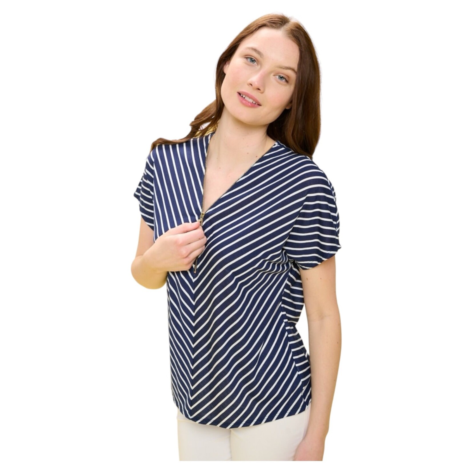 PERSEPTION PERSEPTION SHORT SLEEVE O-RING ZIPPER DOLMAN TOP TP-MS-1852