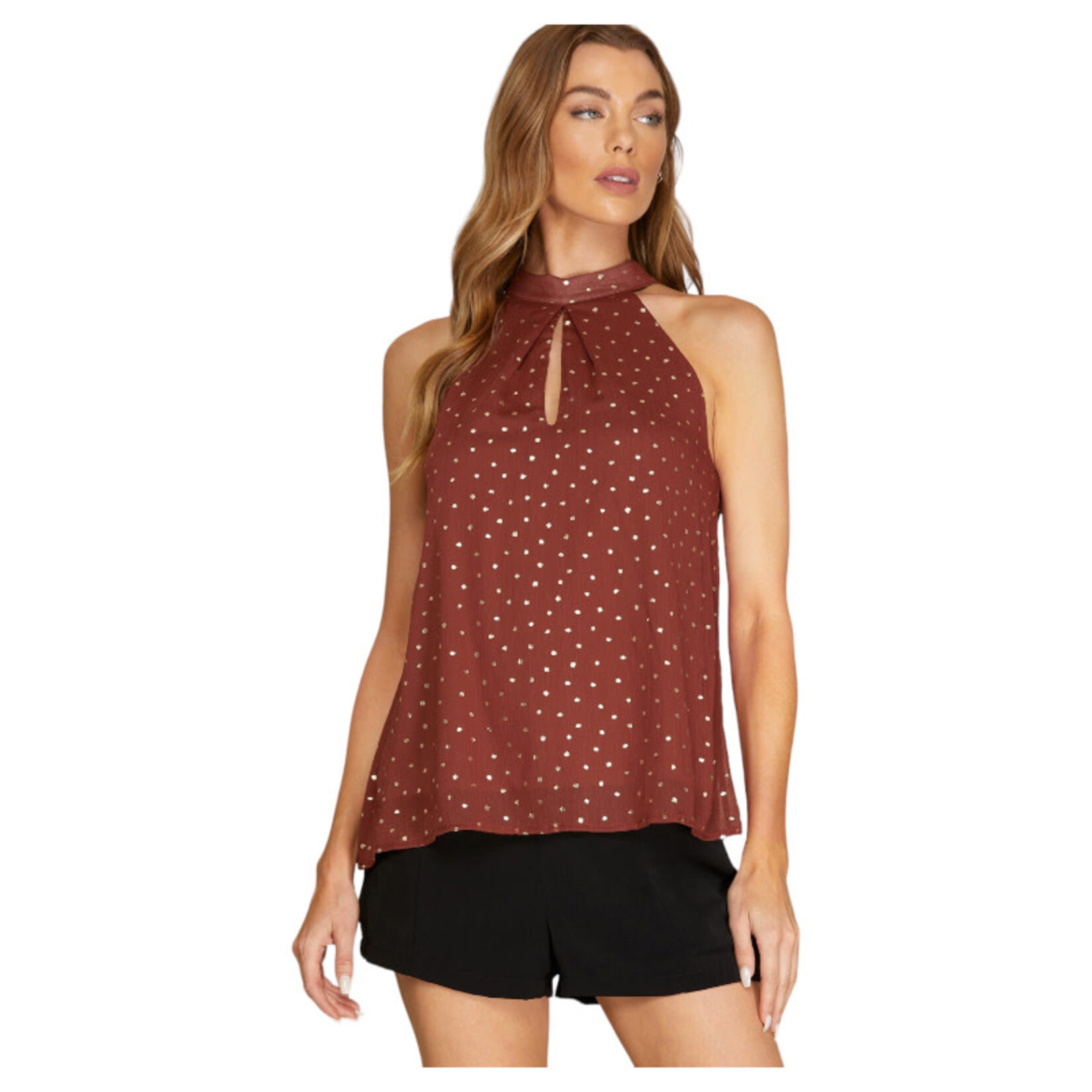 SHE & SKY SHE & SKY GLITTER DOT HALTER TOP WITH BACK TIE SY5550