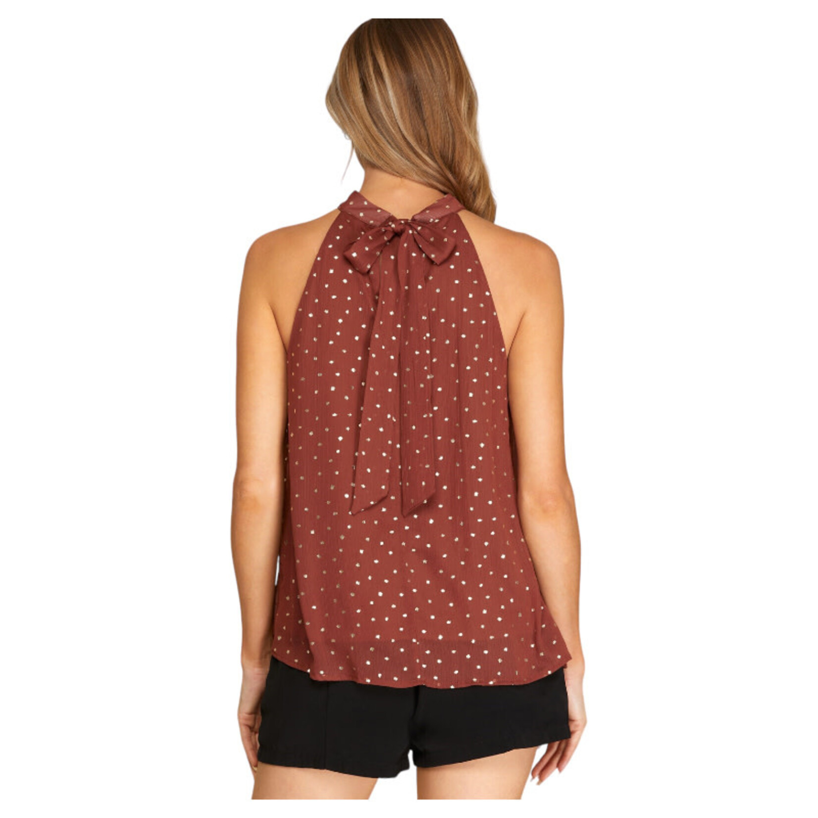 SHE & SKY SHE & SKY GLITTER DOT HALTER TOP WITH BACK TIE SY5550