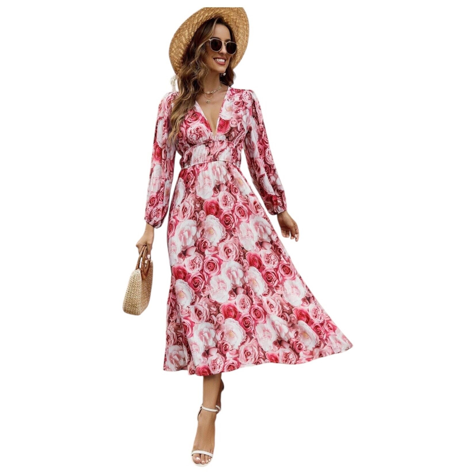 MISS KELLY MISS KELLY LONG SLEEVE V-NECK FLORAL MAXI DRESS SD5528