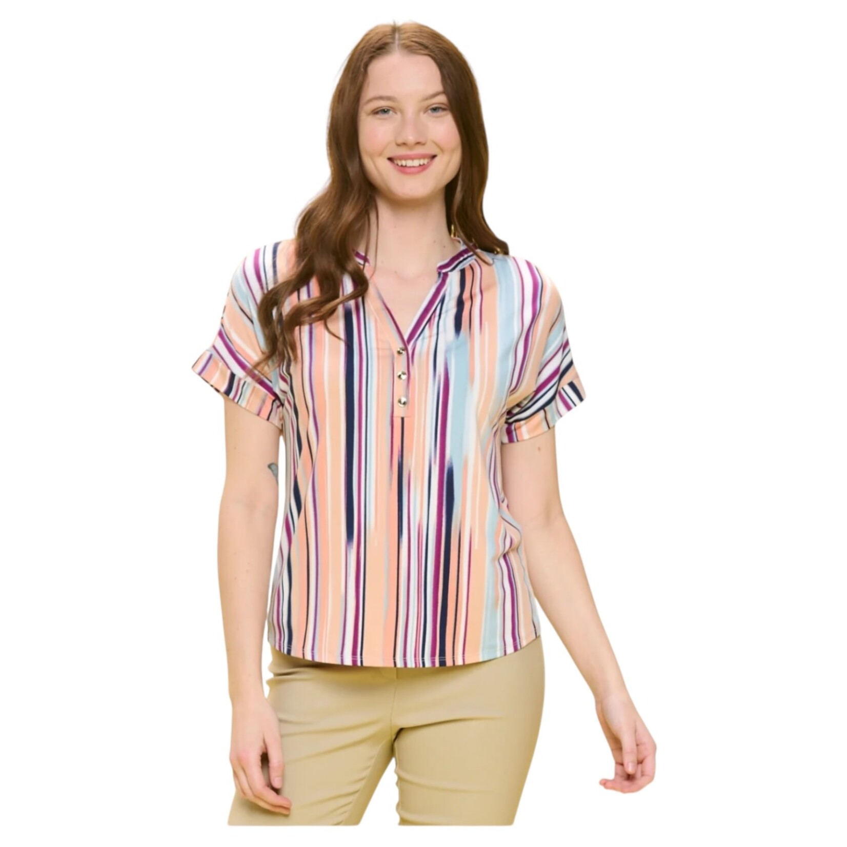 PERSEPTION PERSEPTION MANDARIN COLLAR V-NECK SHORT SLEEVE HALF PLACKET DOLMAN SHIRT TP-MS-1837