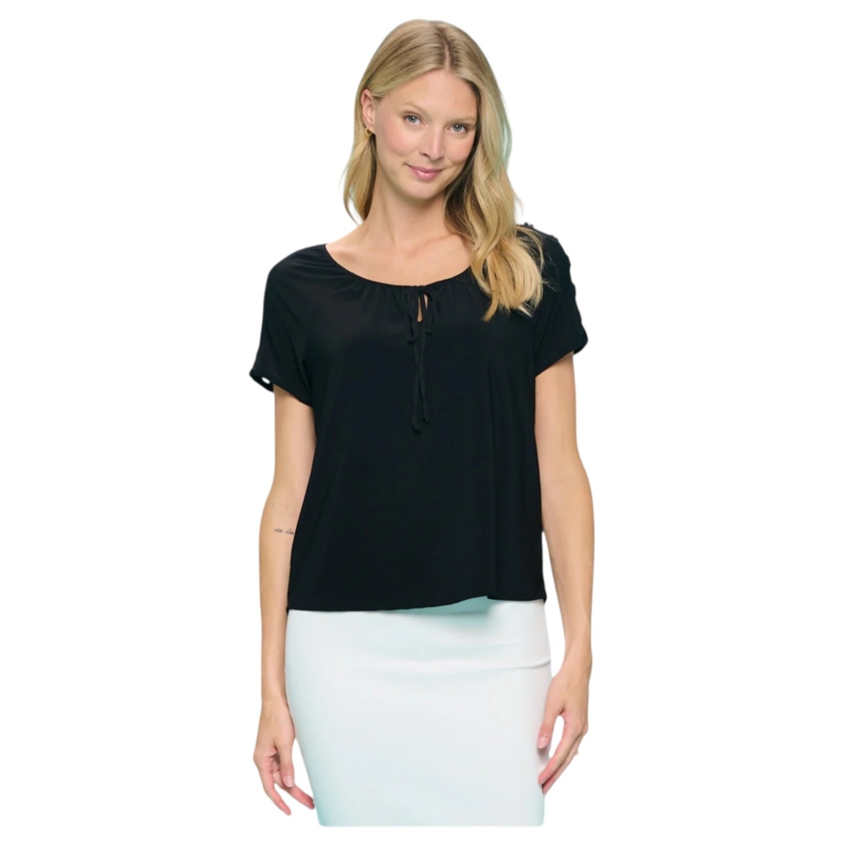 PERSEPTION PERSEPTION CAGGING SHOULDER SHORT SLEEVE TIE KEYHOLE TOP TP-MS-1534