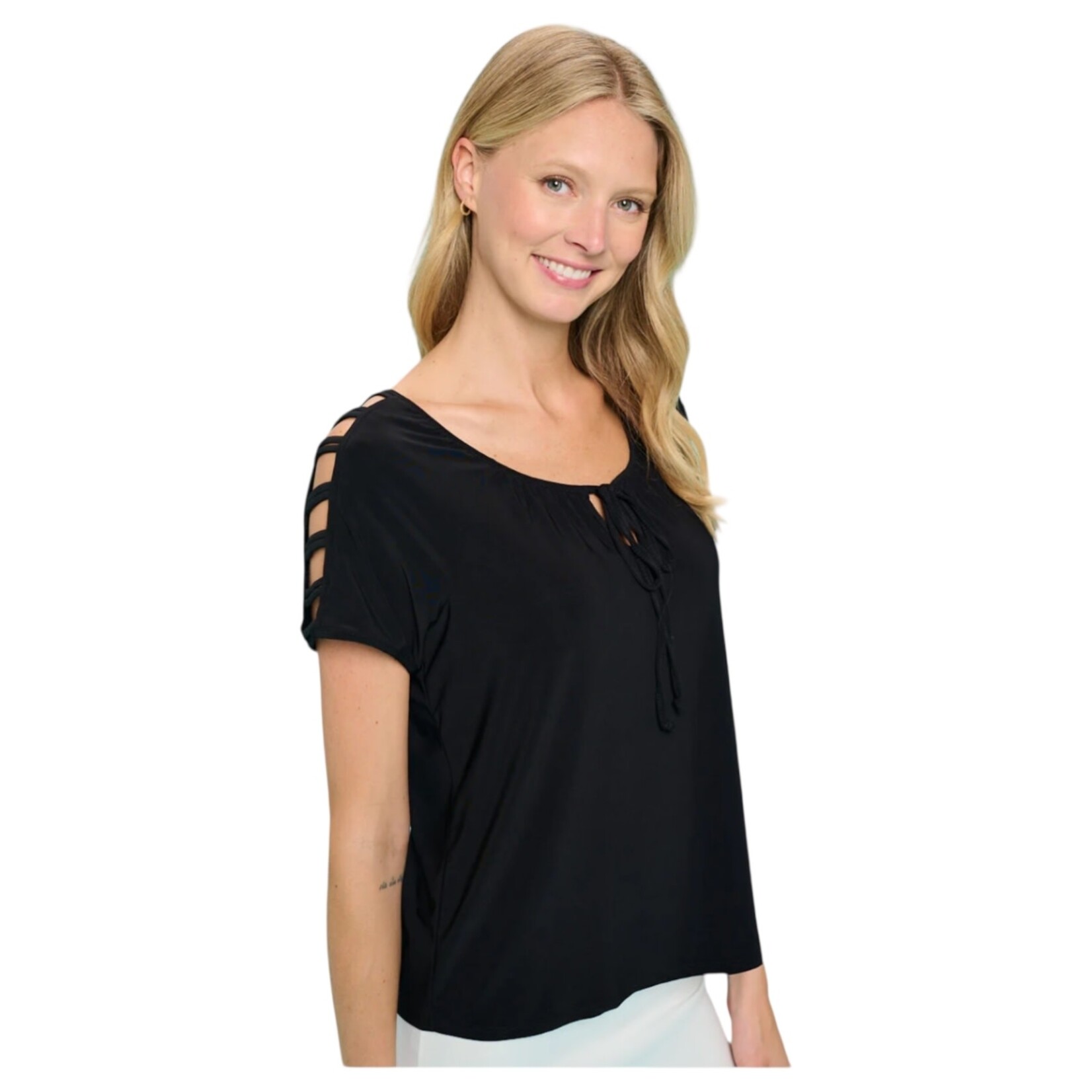 PERSEPTION PERSEPTION CAGGING SHOULDER SHORT SLEEVE TIE KEYHOLE TOP TP-MS-1534