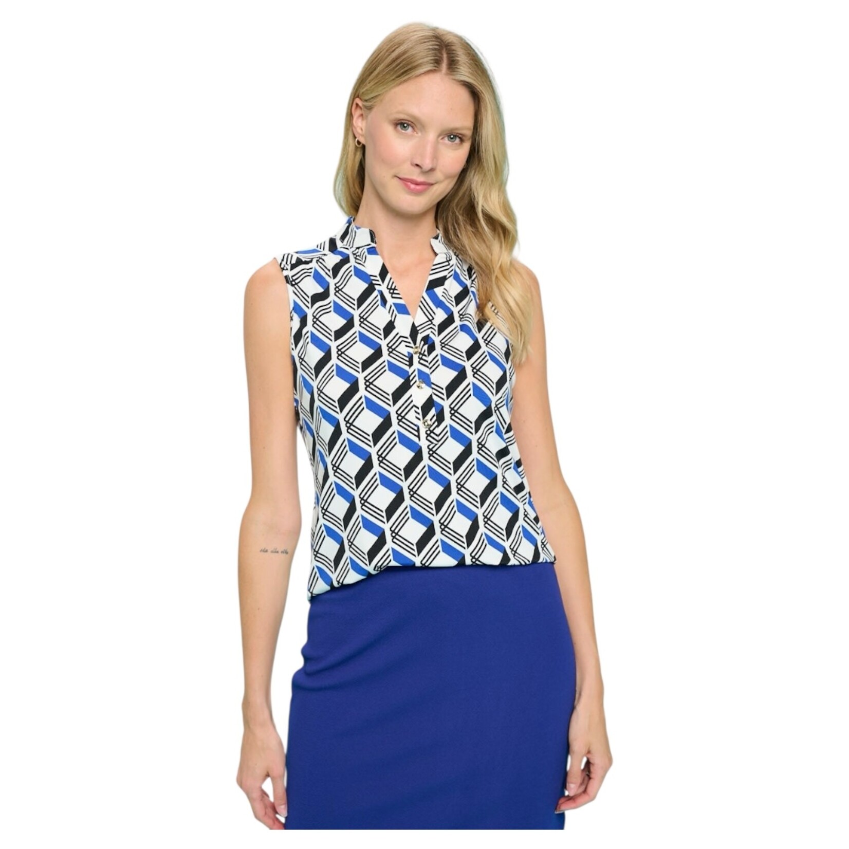 PERSEPTION PERSEPTION 3 BUTTON SLEEVELESS TOP TP-MS-206