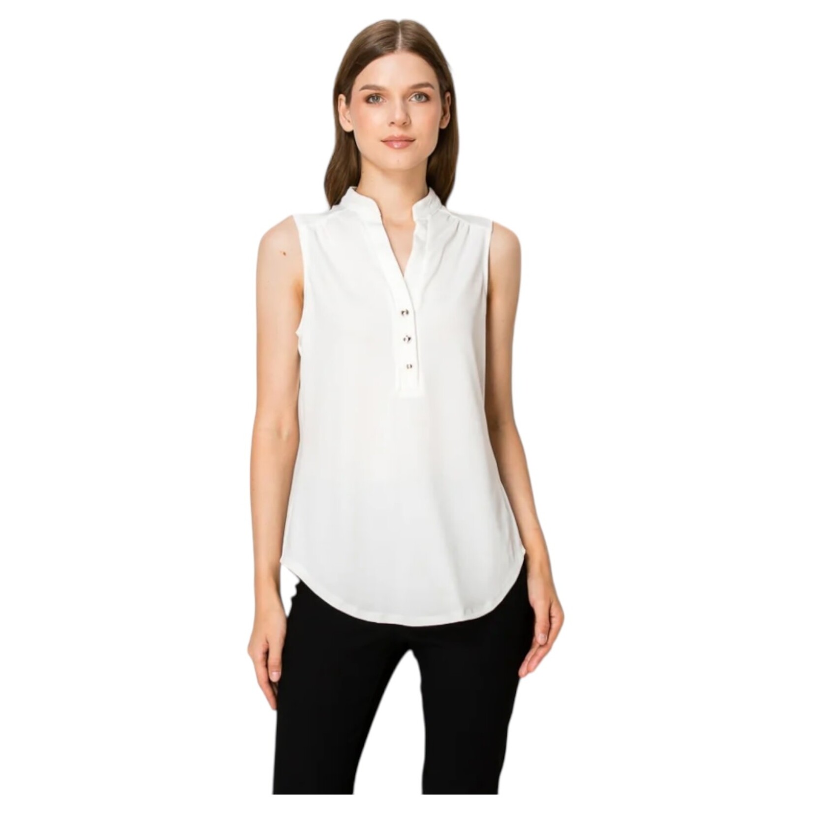 PERSEPTION PERSEPTION 3 BUTTON V-NECK SLEEVELESS TOP TP-MS-206