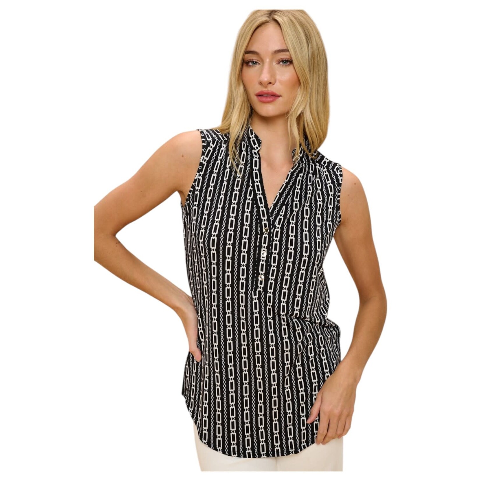 PERSEPTION PERSEPTION 3 BUTTON SLEEVELESS TOP TP-MS-206