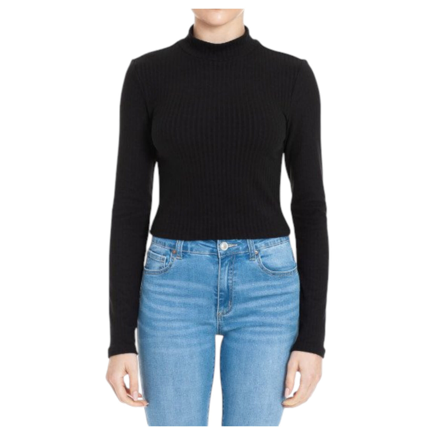 AMBIANCE APPAREL AMBIANCE BRUSHED RIB MOCK NECK LONG SLEEVE CROPPED TOP 75657