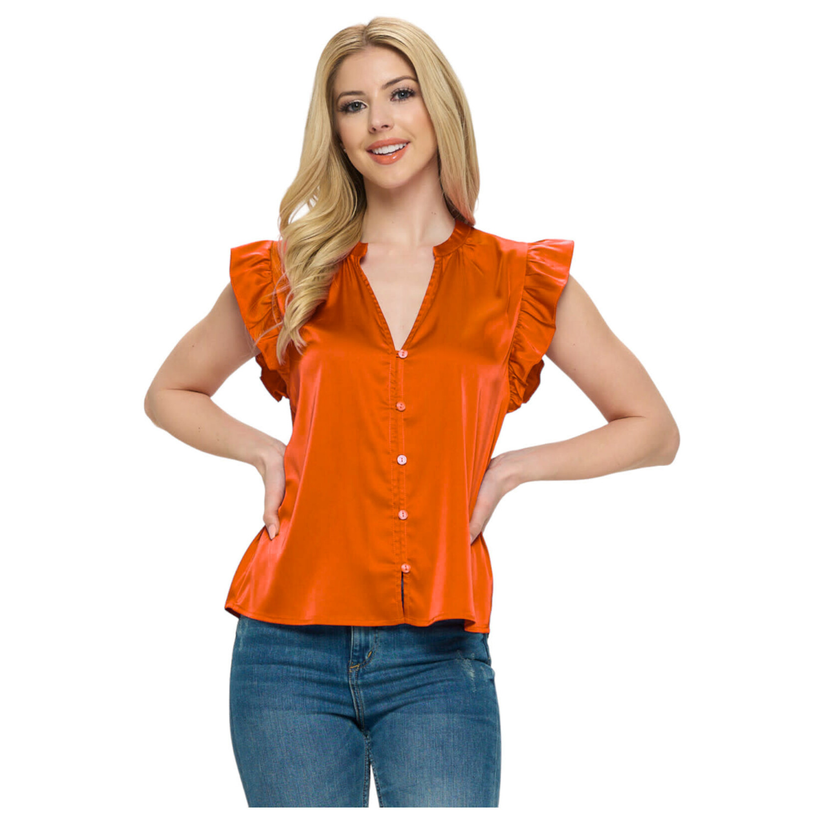 DNA DNA SATIN SLEEVELESS RUFFLE V-NECK TOP 1446T-22088
