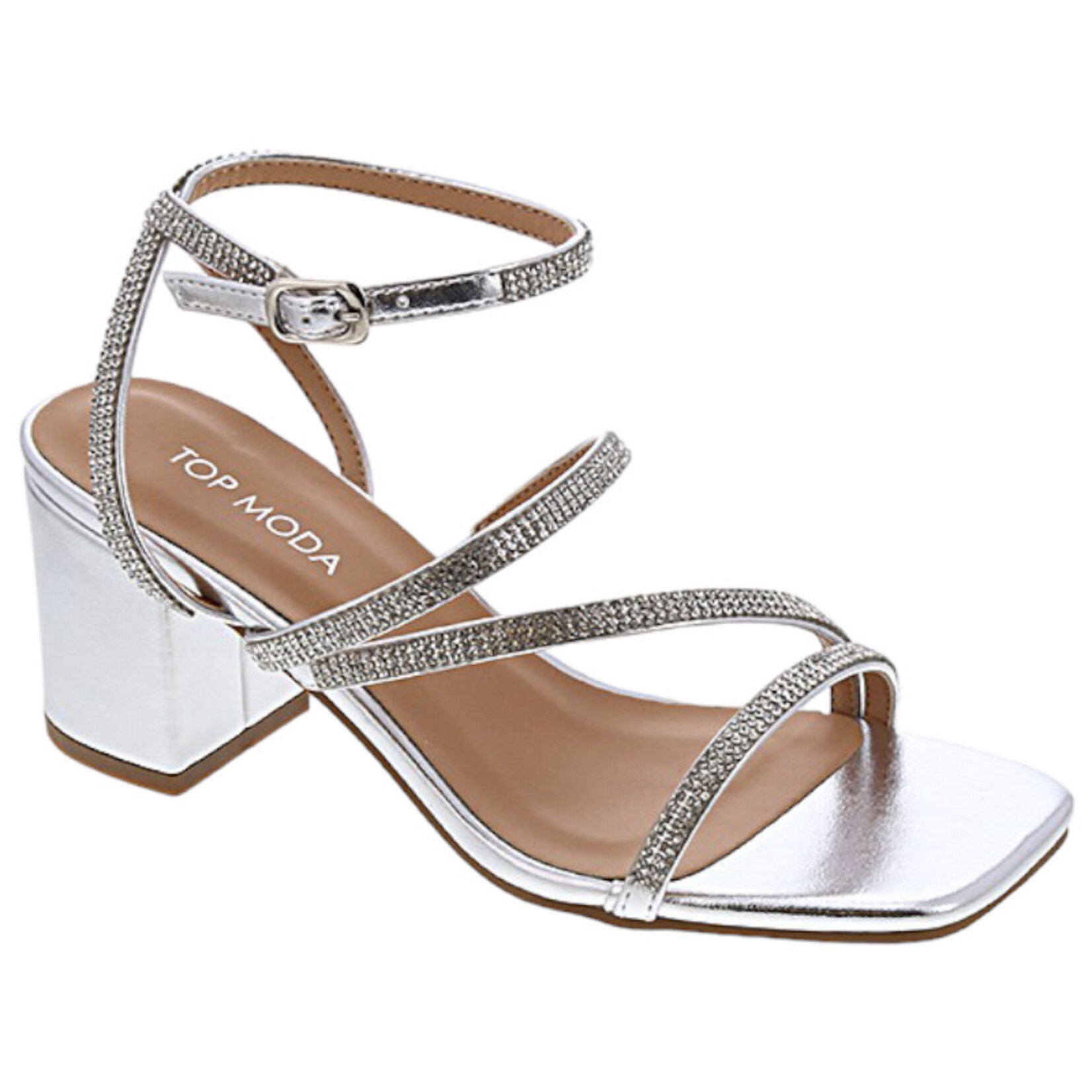 TOP MODA TOP MODA RHINESTONE SLINGBACK BLOCK HEEL ALI-40