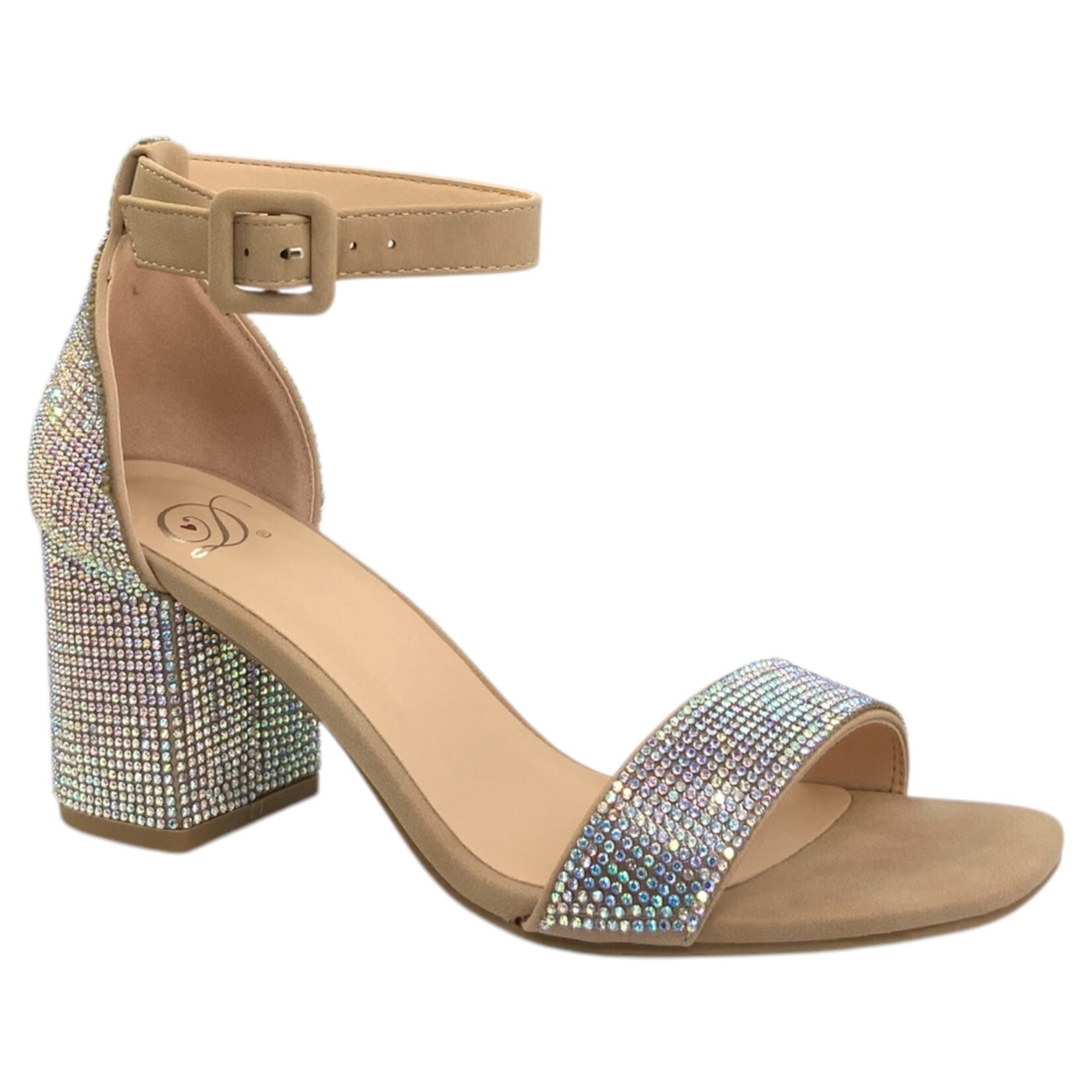 DELICIOUS DELICIOUS RHINESTONE ANKLE STRAP BLOCK HEEL CRETE