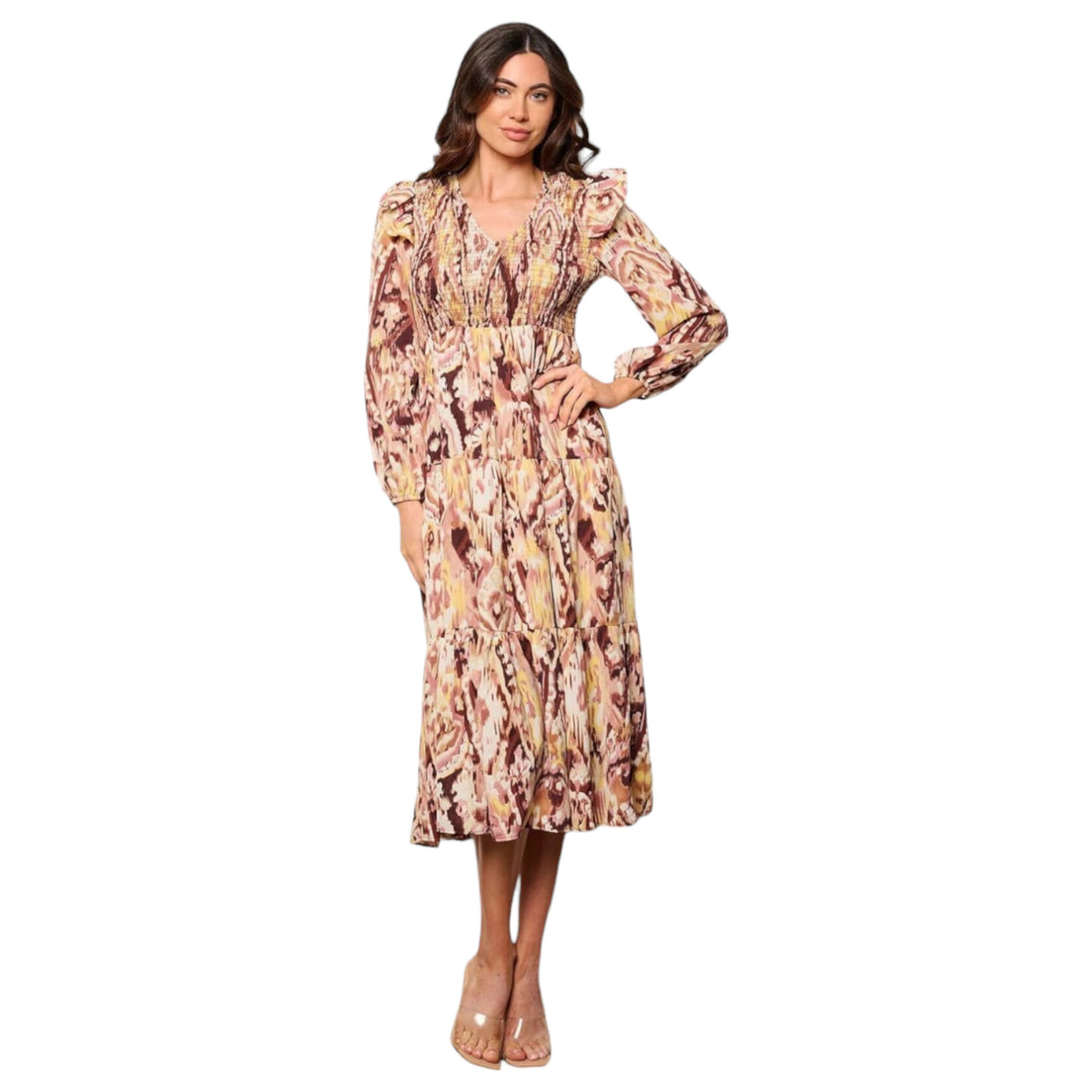 TCEC TCEC LONG SLEEVE V-NECK MIDI DRESS CD04098WT
