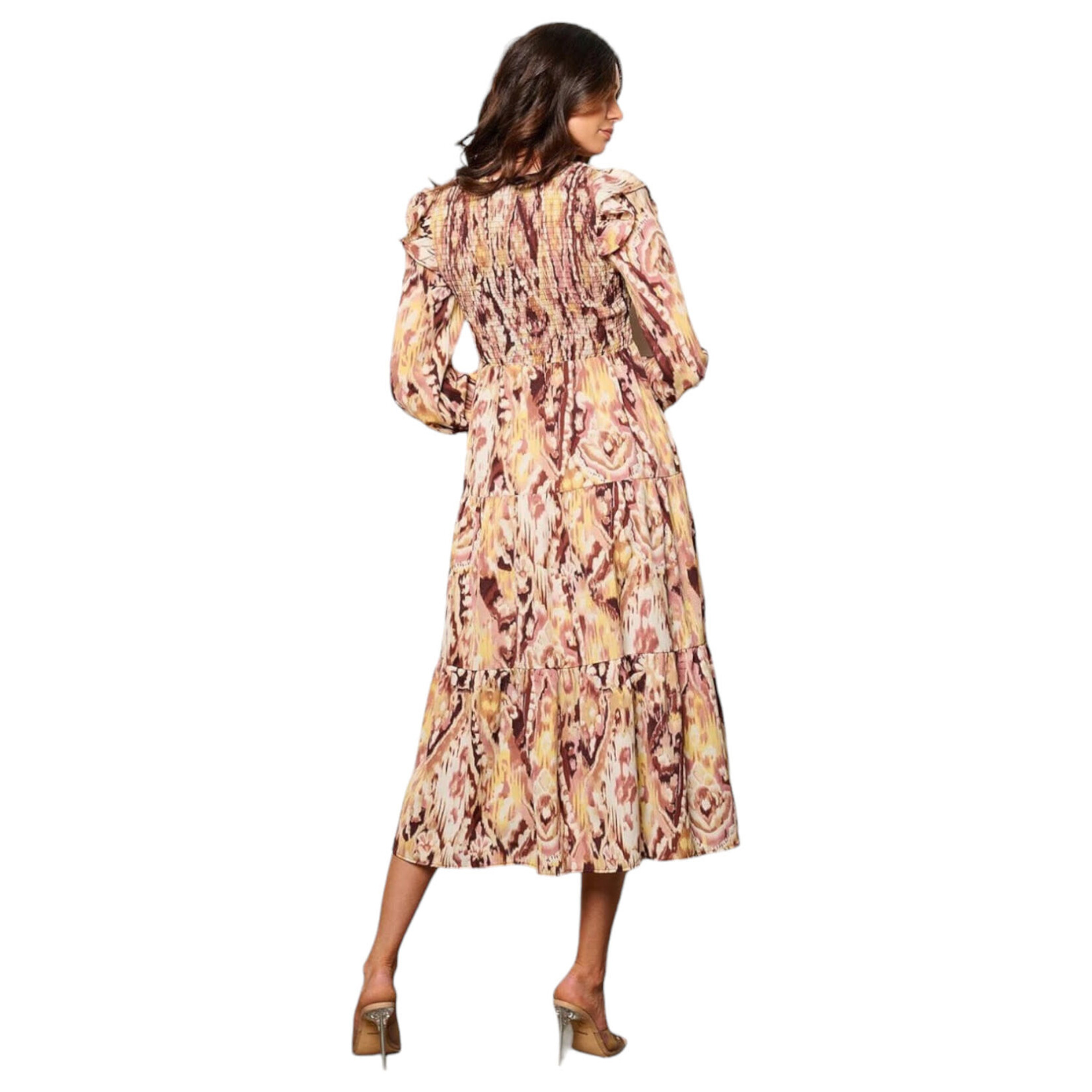 TCEC TCEC LONG SLEEVE V-NECK MIDI DRESS CD04098WT