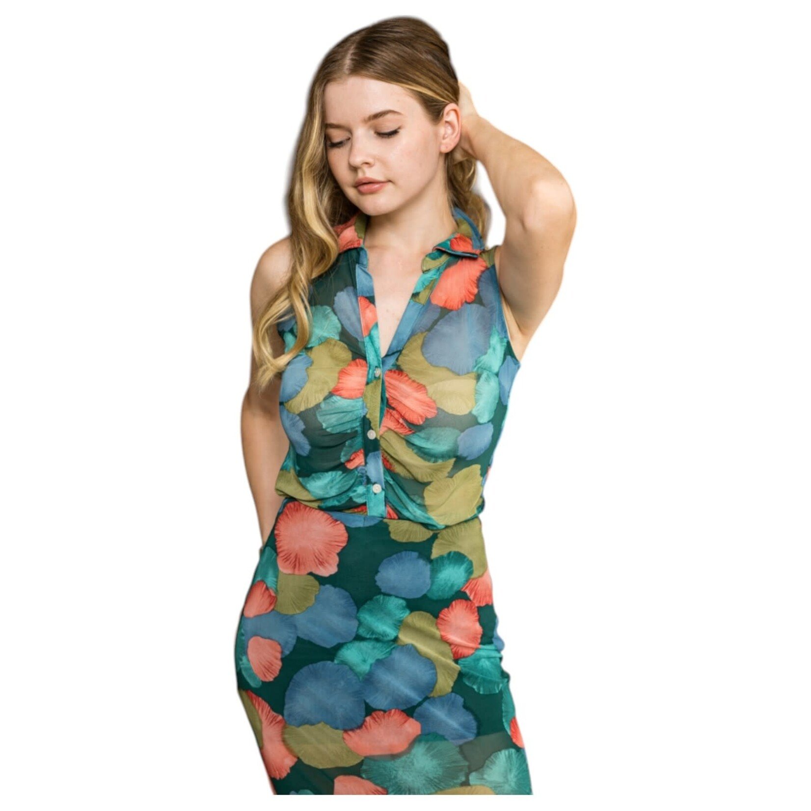 DNA DNA MESH PRINTED SLEEVELESS TOP 4454B-24101