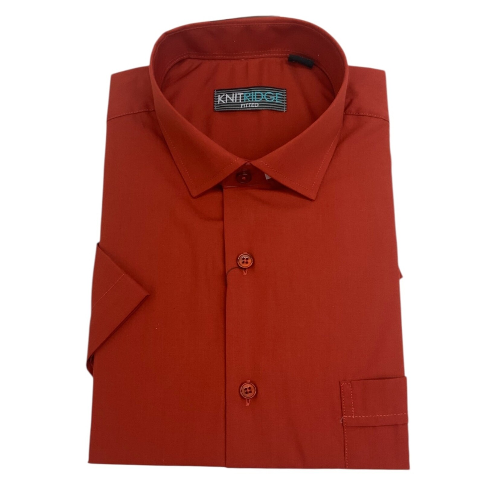 KNIT RIDGE KNIT RIDGE SHORT SLEEVE PLAIN FITTED DRESS SHIRT 65/35