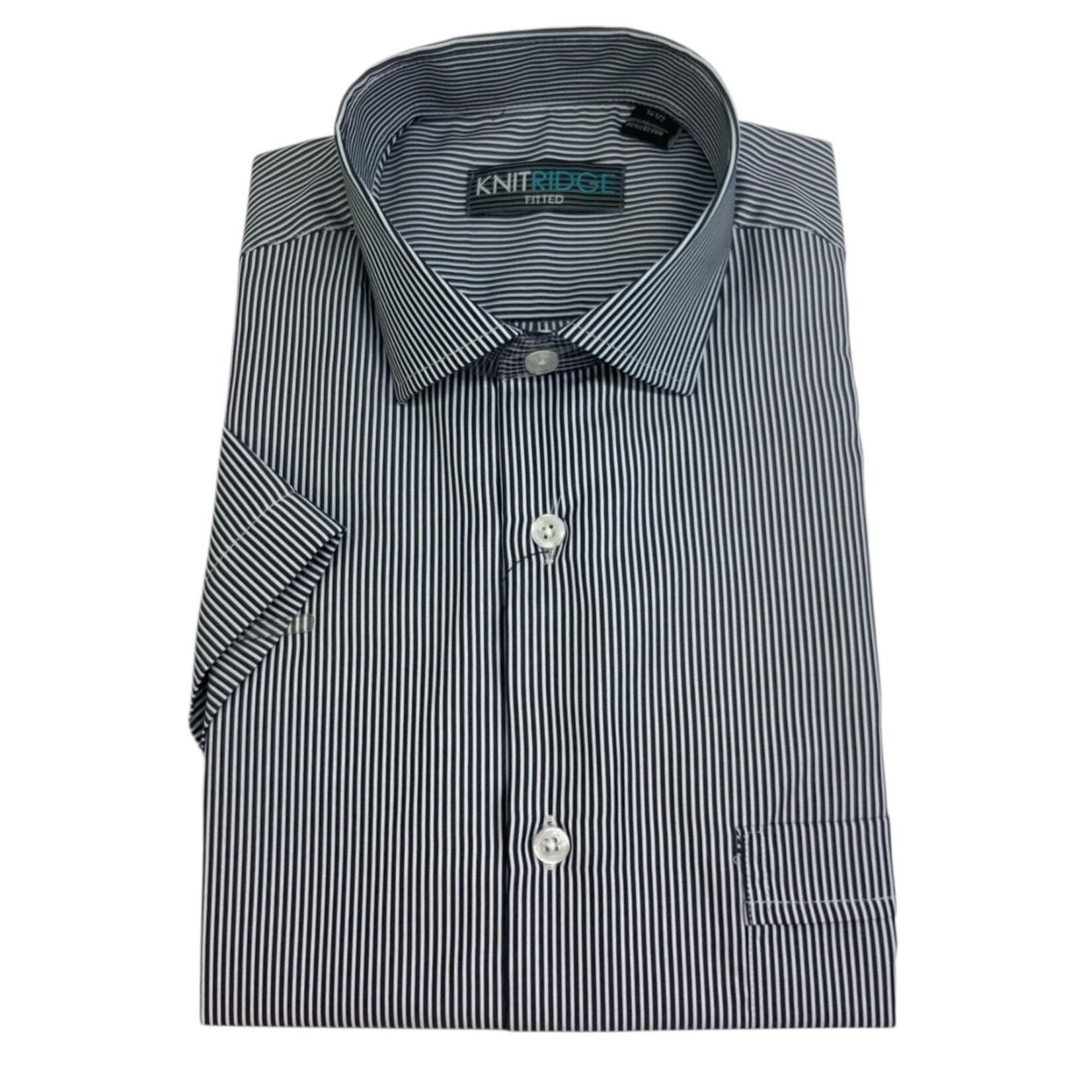 KNIT RIDGE KNIT RIDGE SHORT SLEEVE STRIPE FITTED DRESS SHIRT 1532