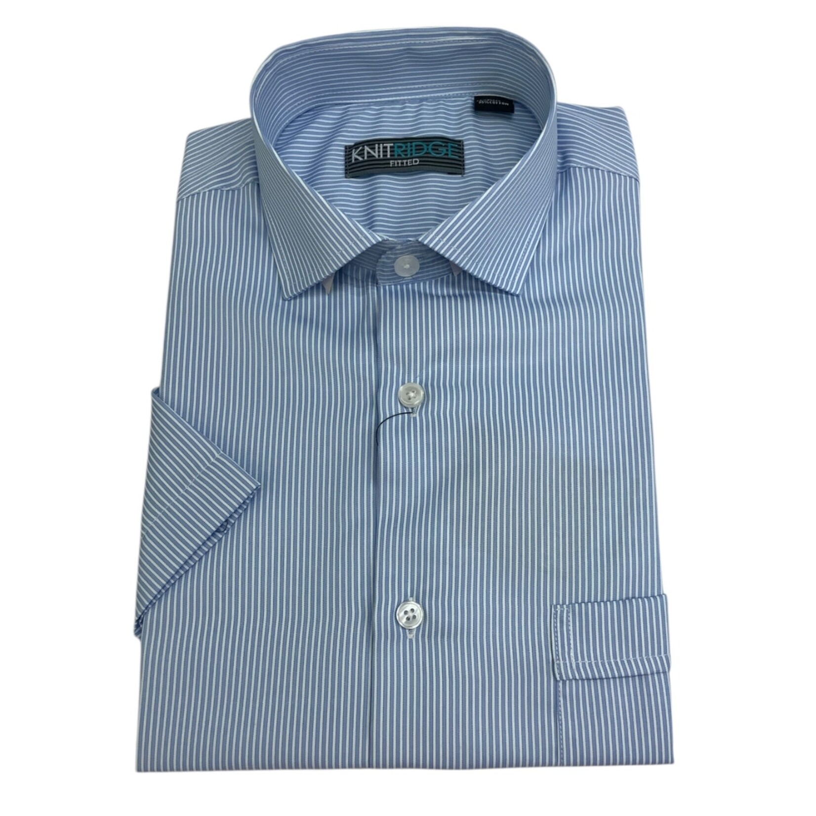 KNIT RIDGE KNIT RIDGE SHORT SLEEVE STRIPE FITTED DRESS SHIRT 1532