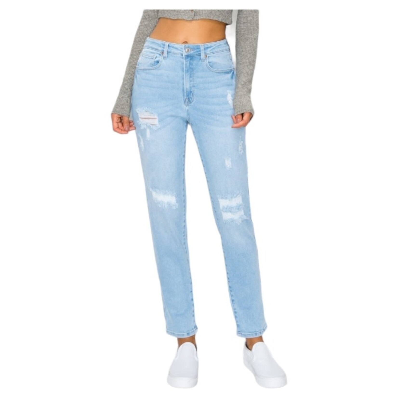 WAX JEANS WAX DISTRESSED MOM JEANS 90255