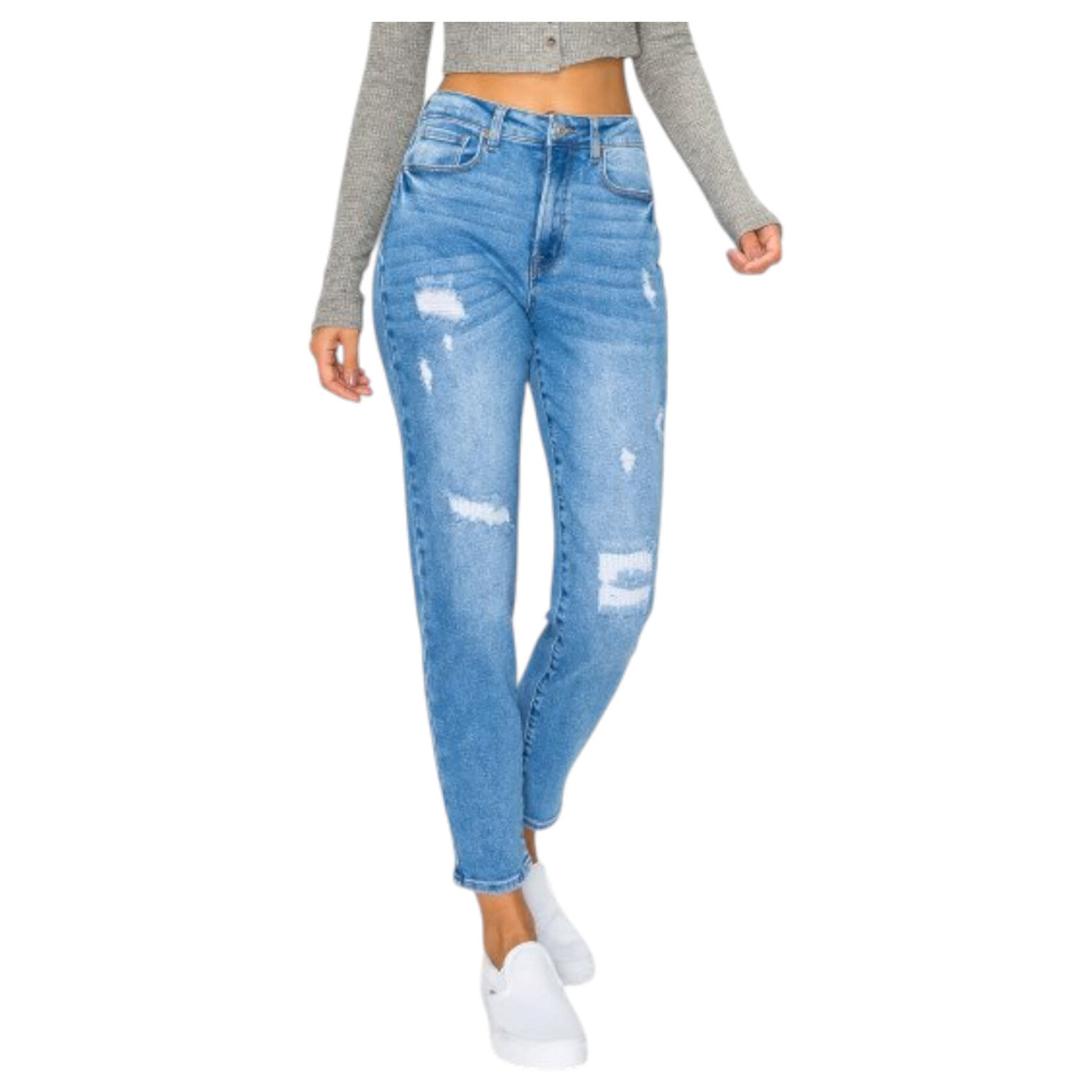 WAX JEANS WAX DISTRESSED MOM JEANS 90255