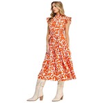 SOLUTION SOLUTION FLOWER PRINT RUFFLE SLEEVE BELTED DRESS S-26334