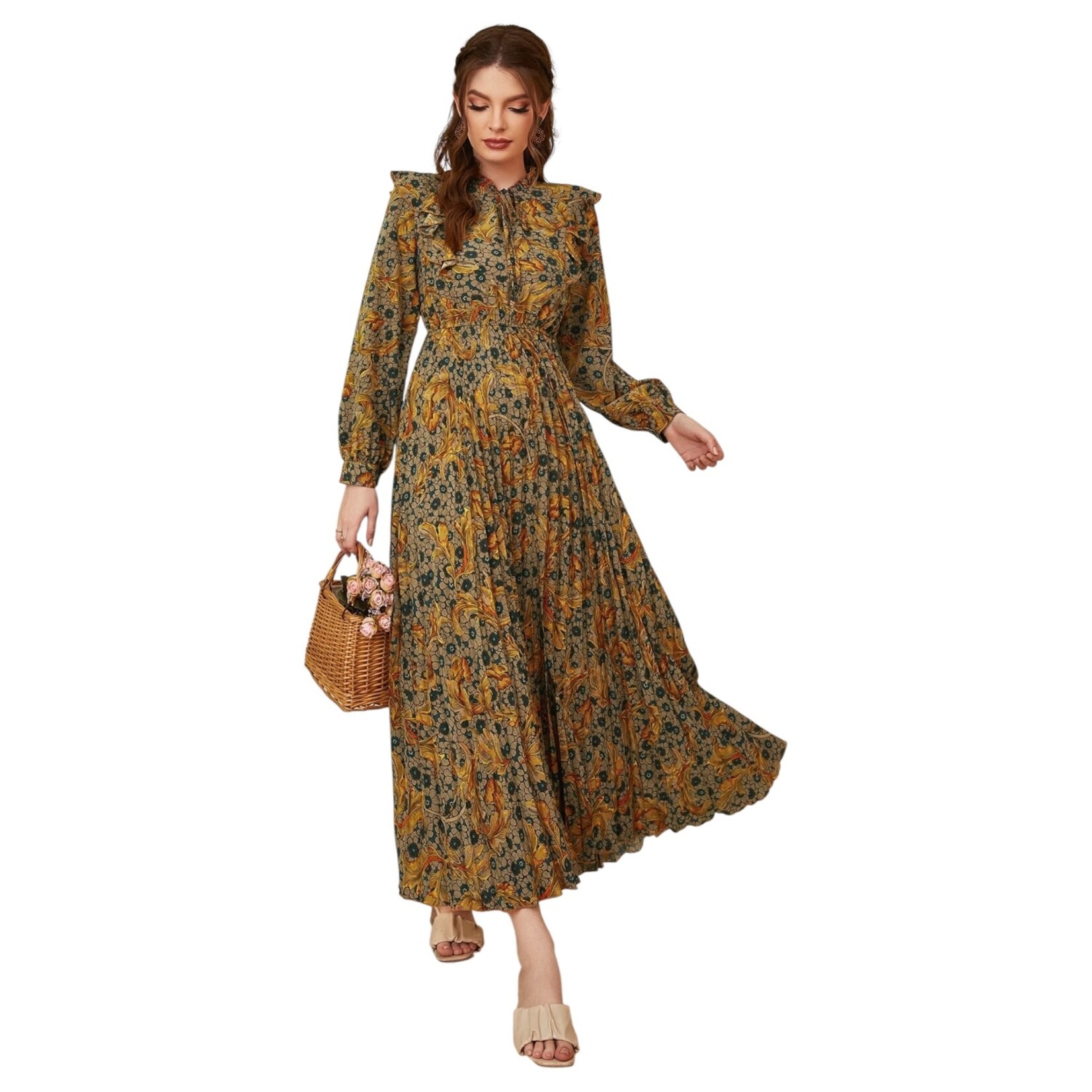 MISS KELLY MISS KELLY LONG SLEEVE FLORAL HIGH NECK DRESS SD5051