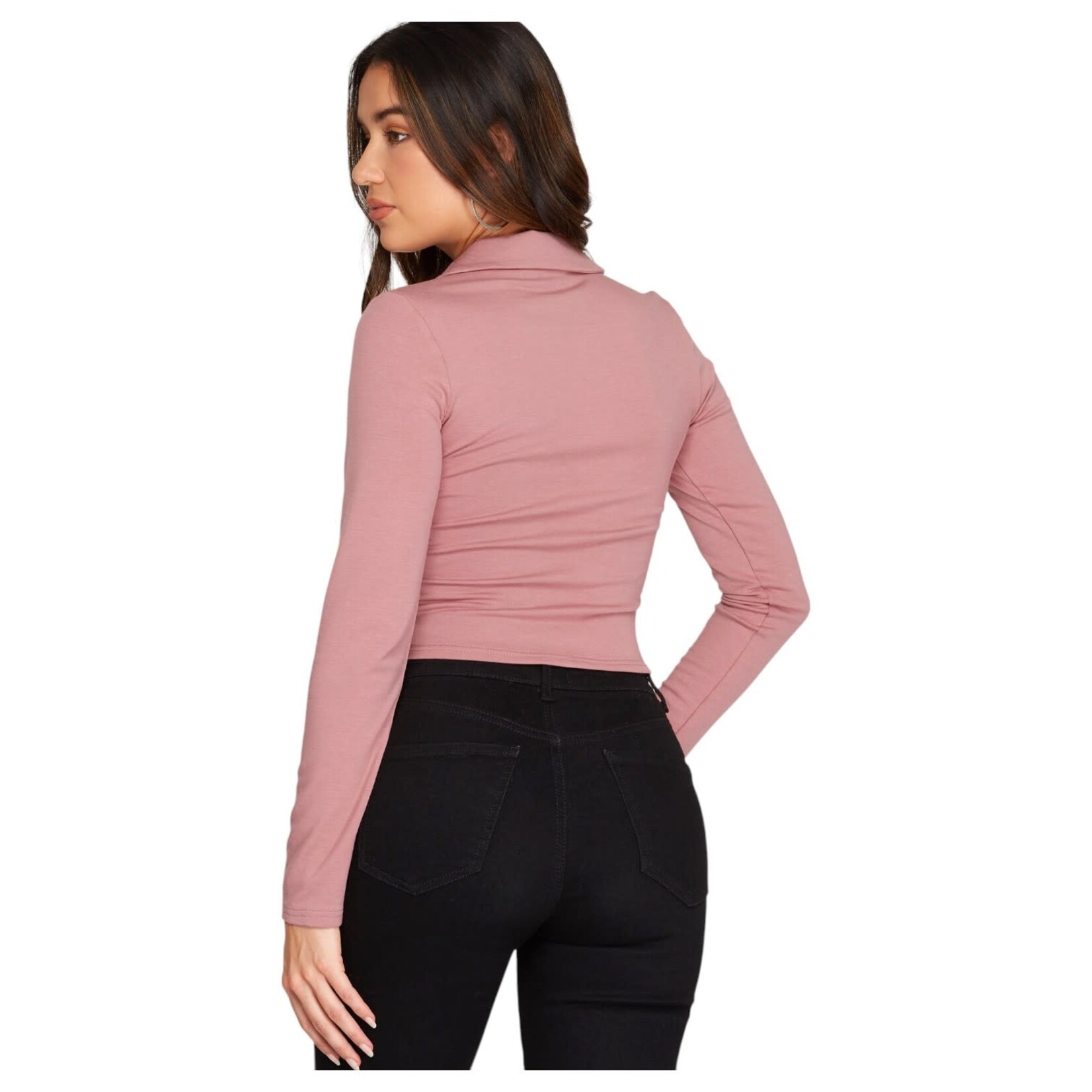 SHE & SKY SHE & SKY LONG SLEEVE DRAWSTRING FRONT KNIT CROP TOP SS8850