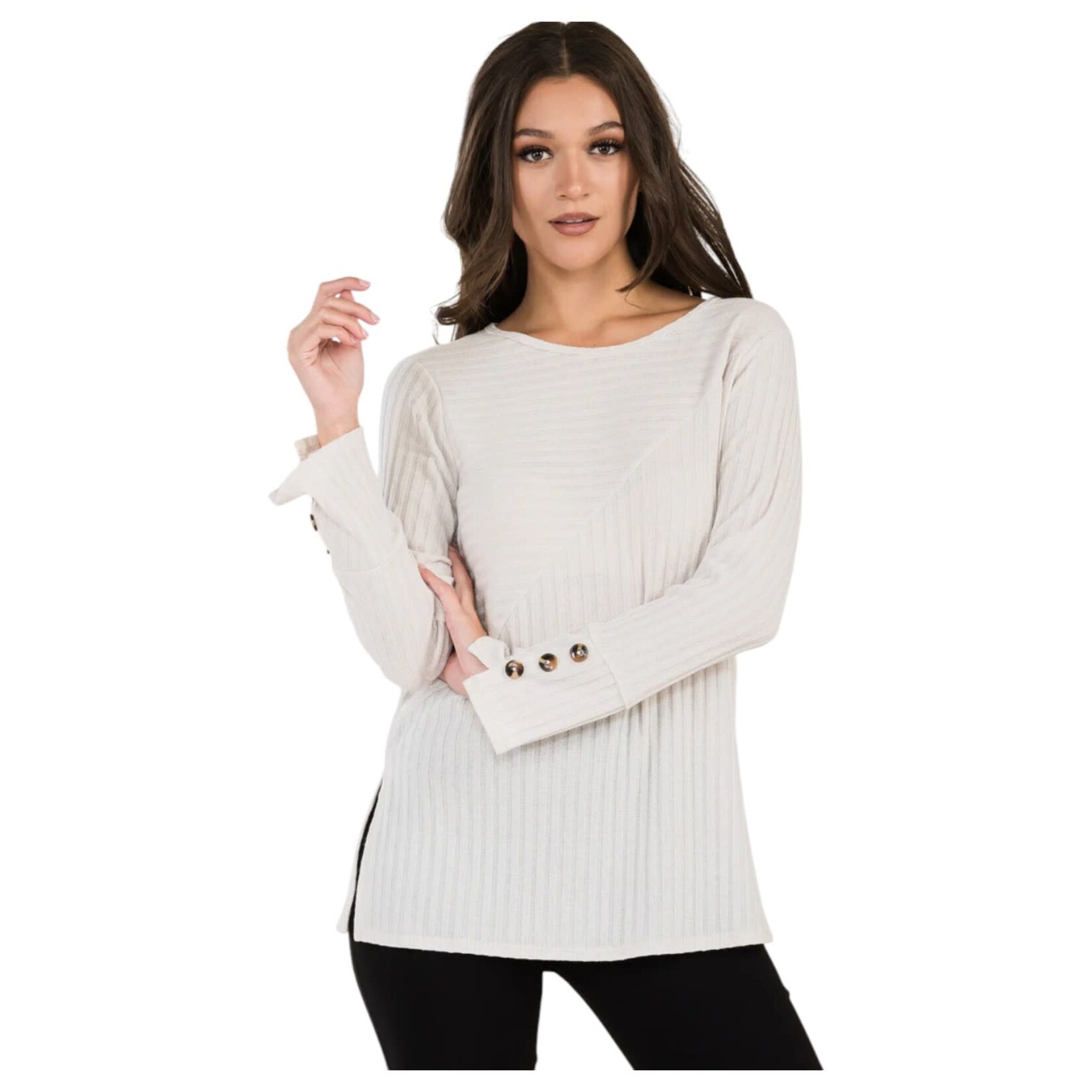 PERSEPTION PERSEPTION SIDE SLIT SPLICING BUTTON CUFF KNIT SWEATER TP-MS-1598